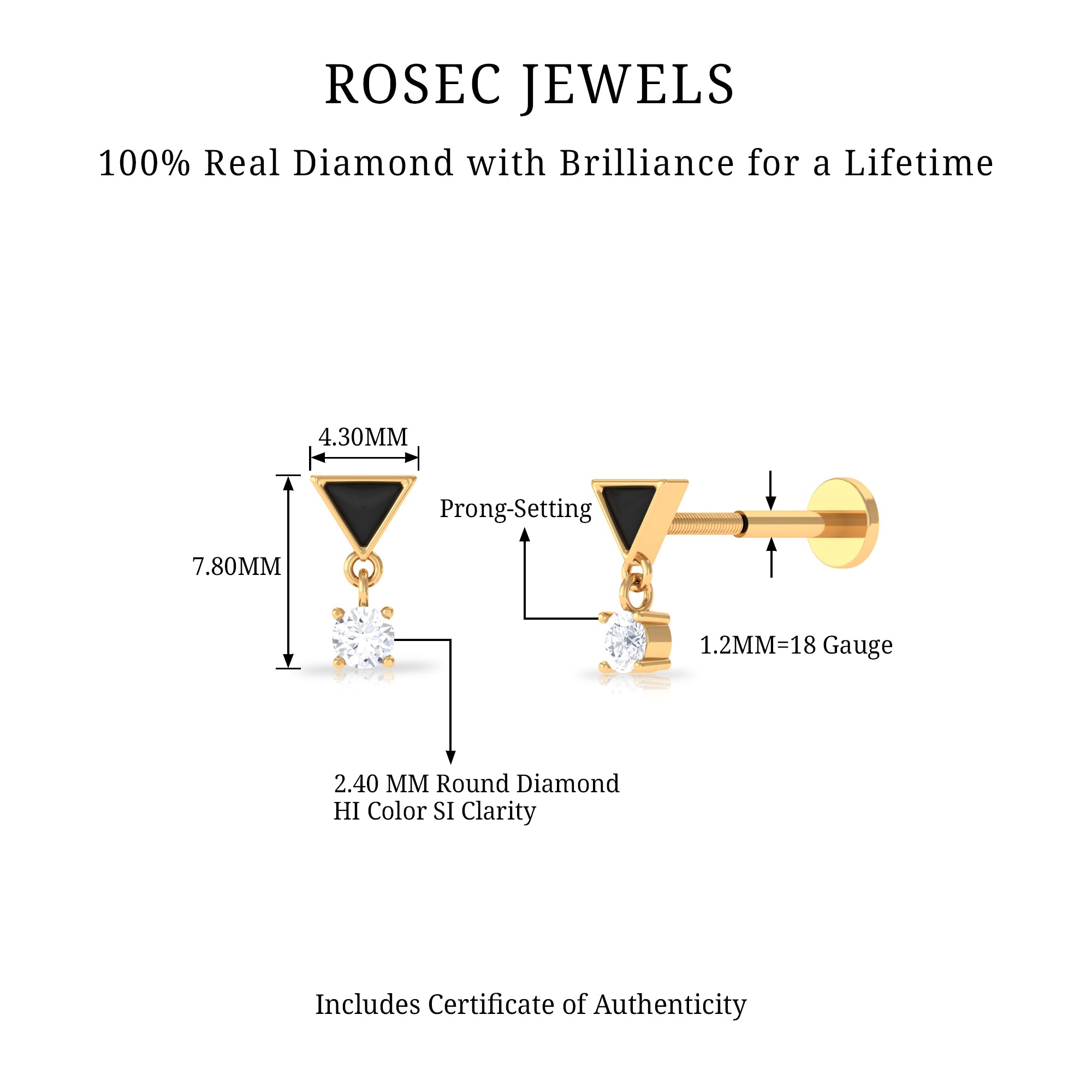 Rosec Jewels-Unique Diamond Triangle Helix Drop Earring with Black Enamel