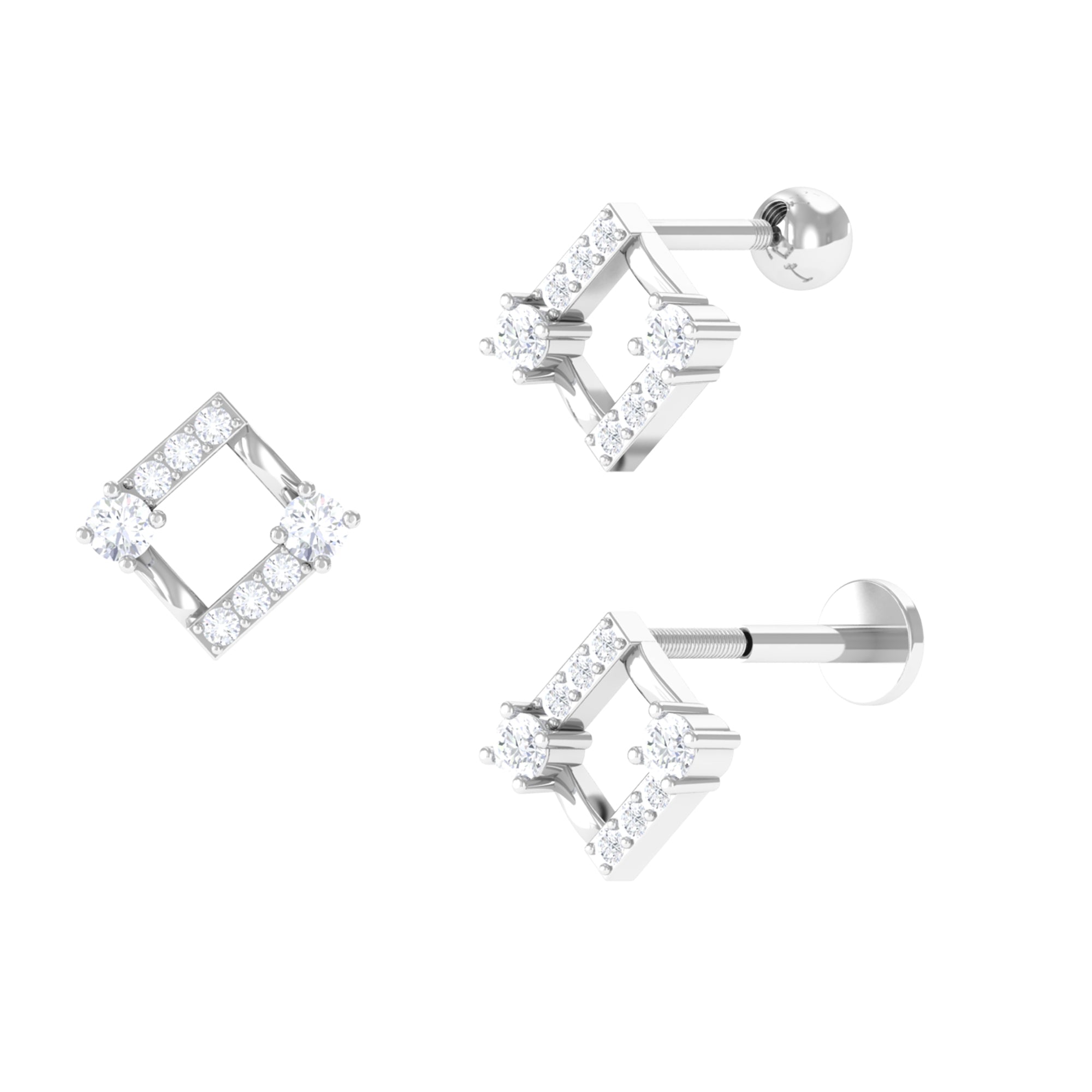 Rosec Jewels-Certified Moissanite Open Square Cartilage Earring