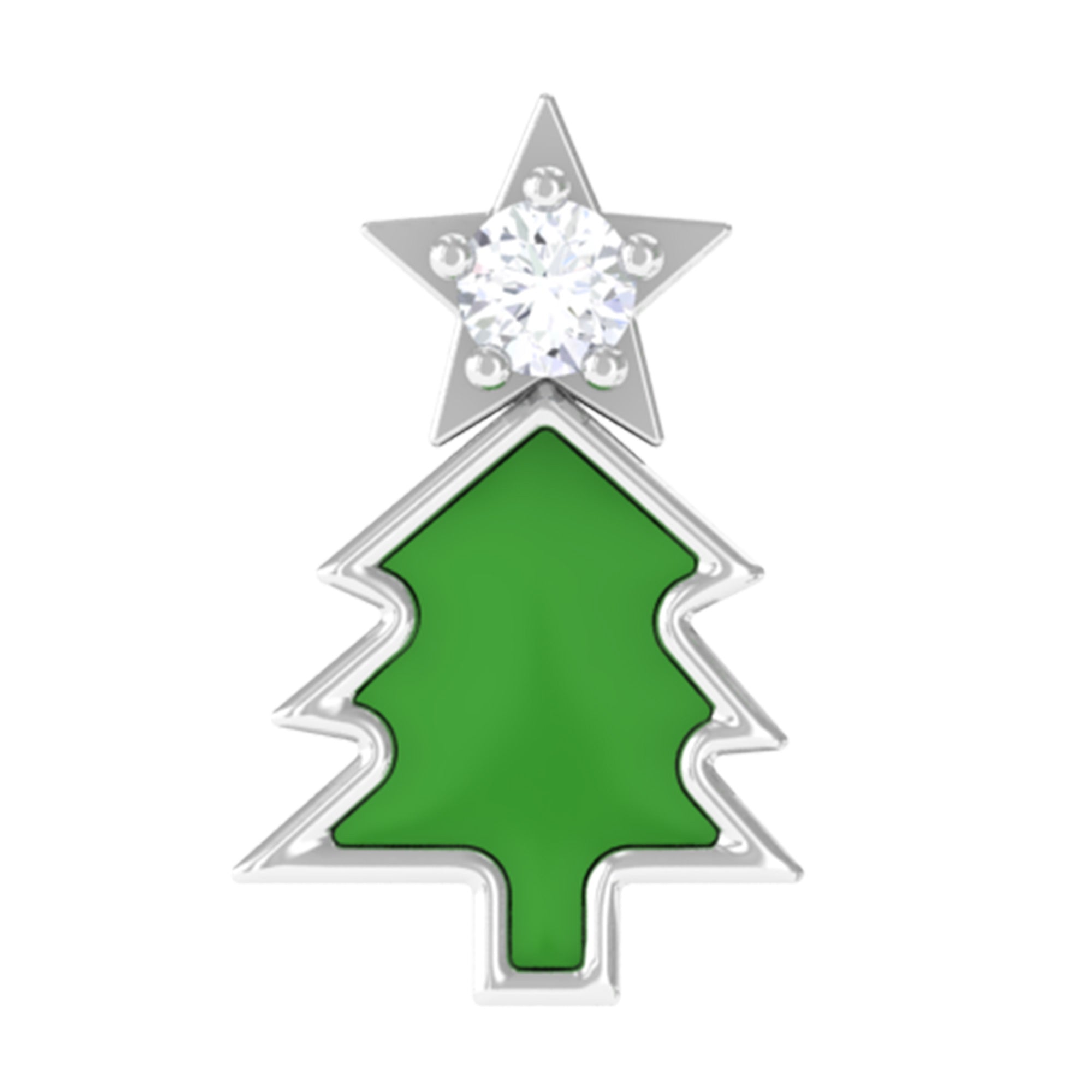 Rosec Jewels-Real Diamond Green Enamel Christmas Tree Cartilage Earring