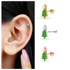 Rosec Jewels-Real Diamond Green Enamel Christmas Tree Cartilage Earring