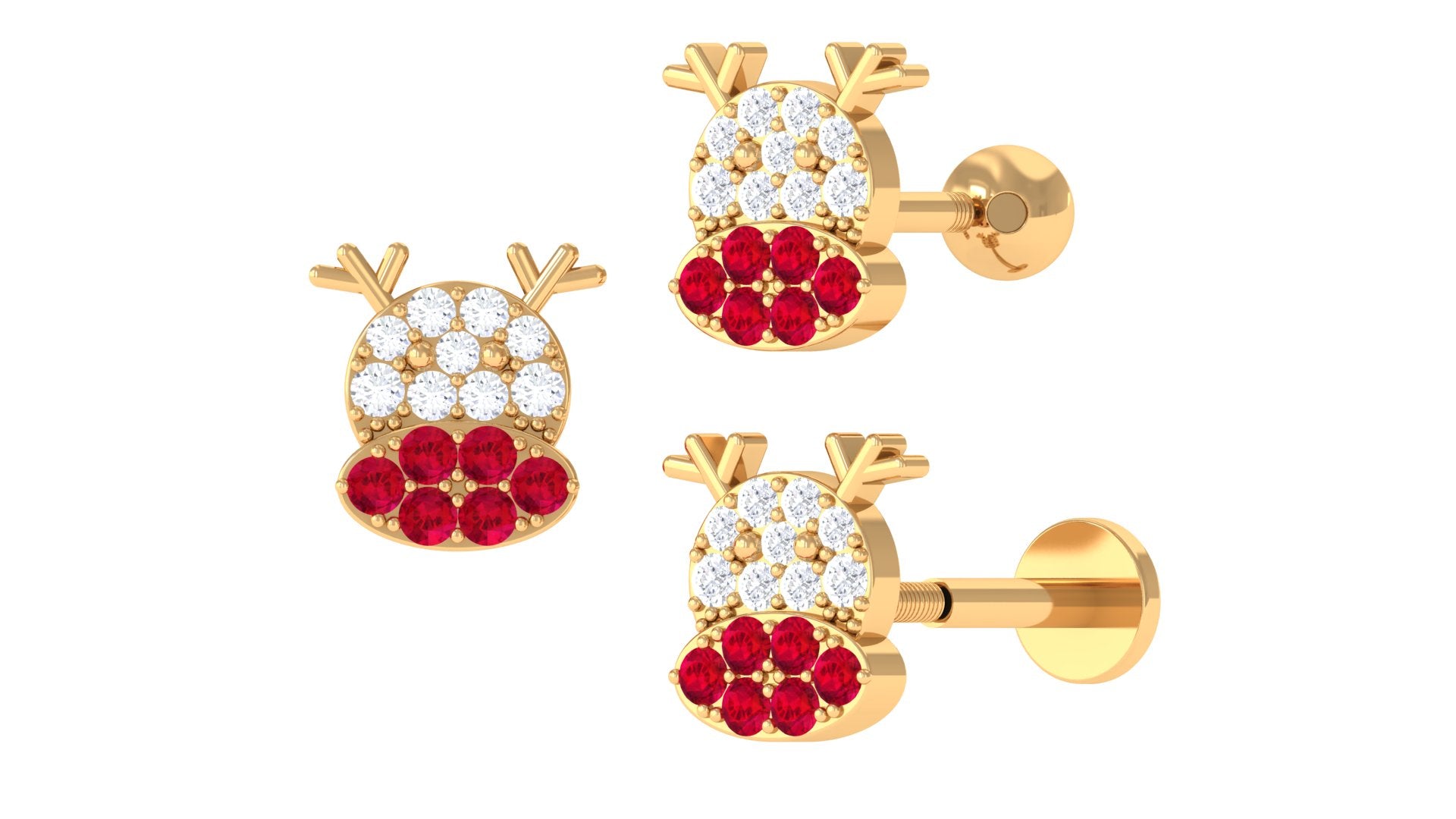 Rosec Jewels-Created Ruby and Moissanite Christmas Reindeer Earring