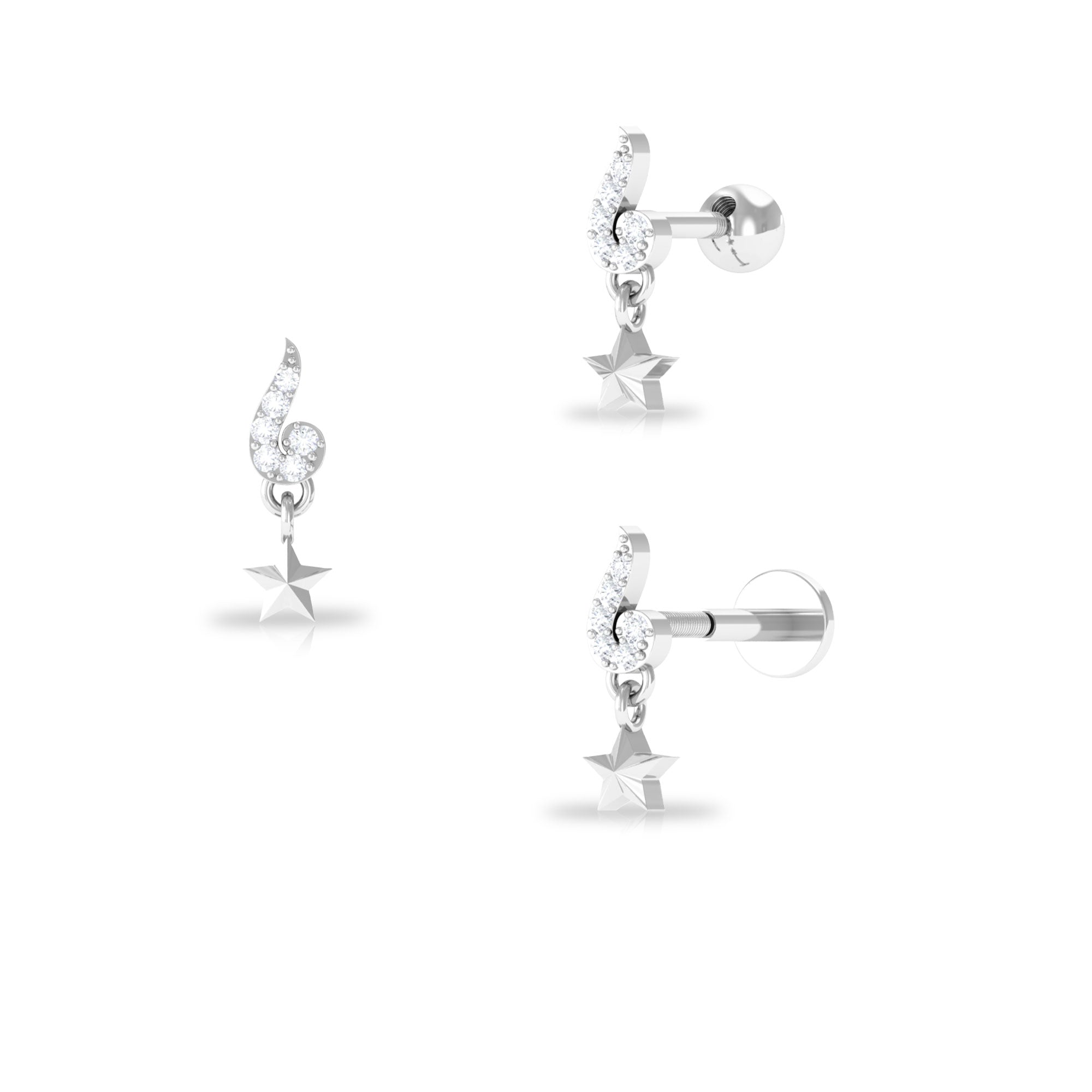 Rosec Jewels-Unique Diamond Star Drop Earring for Helix Piercing