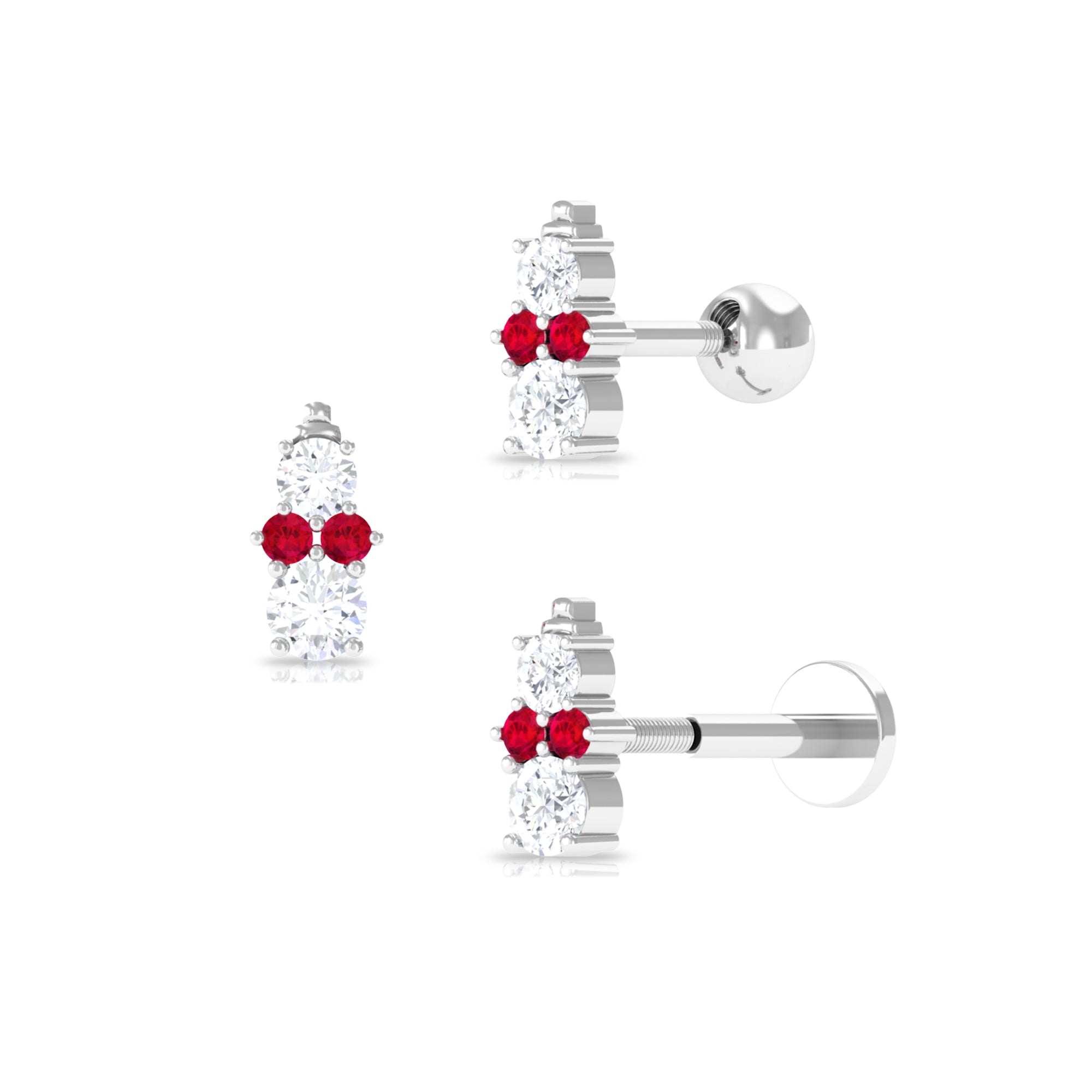 Rosec Jewels-Cute Snowman Tragus Earring with Created Ruby and Moissanite