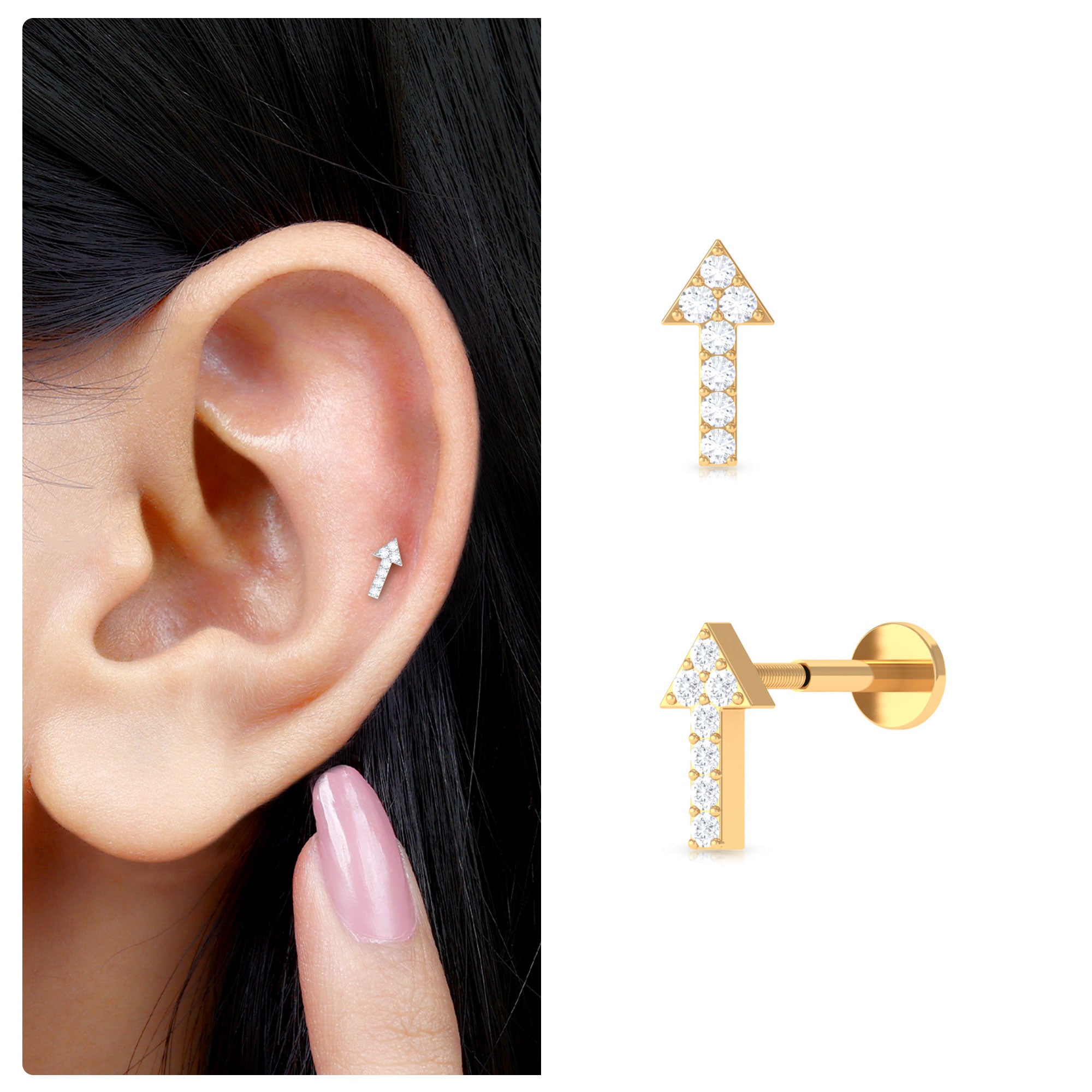 Rosec Jewels-Dainty Diamond Arrow Earring for Helix Piercing