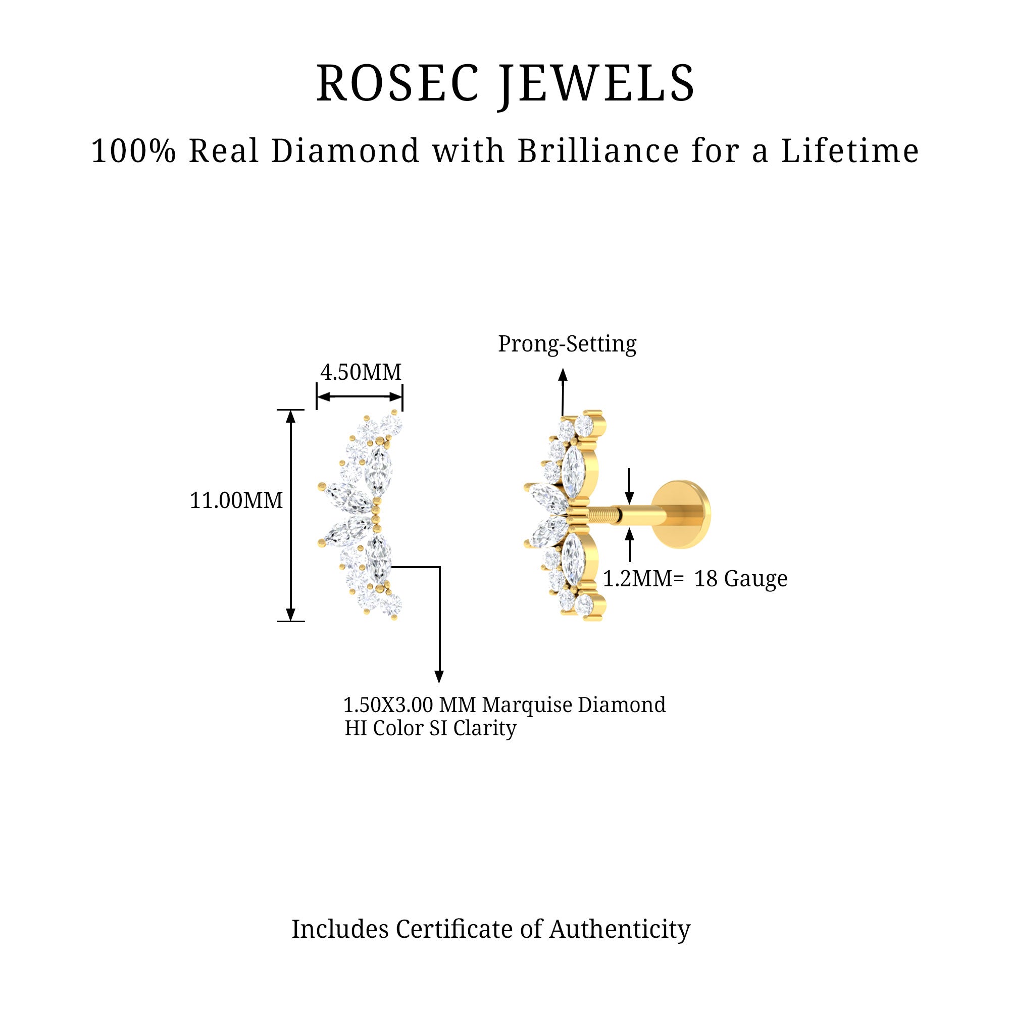 Rosec Jewels-Unique Diamond Crawler Earring for Cartilage Piercing