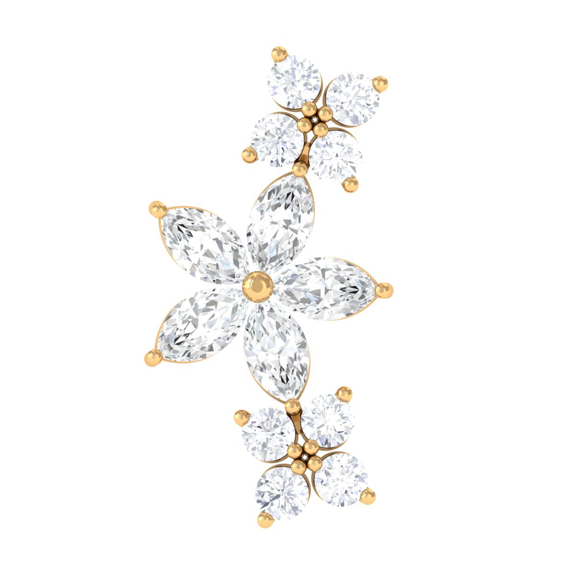 Rosec Jewels-Natural Diamond Flower Ear Crawler Earring