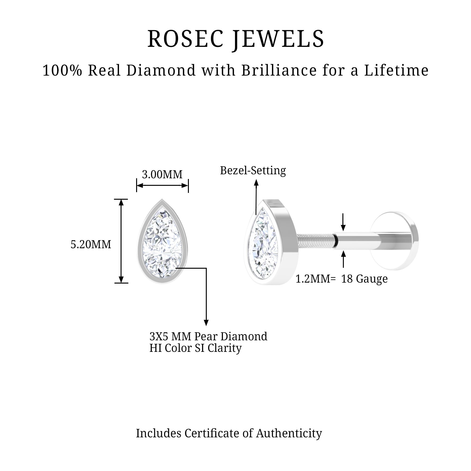 Rosec Jewels-Pear Shape Diamond Solitaire Cartilage Earring