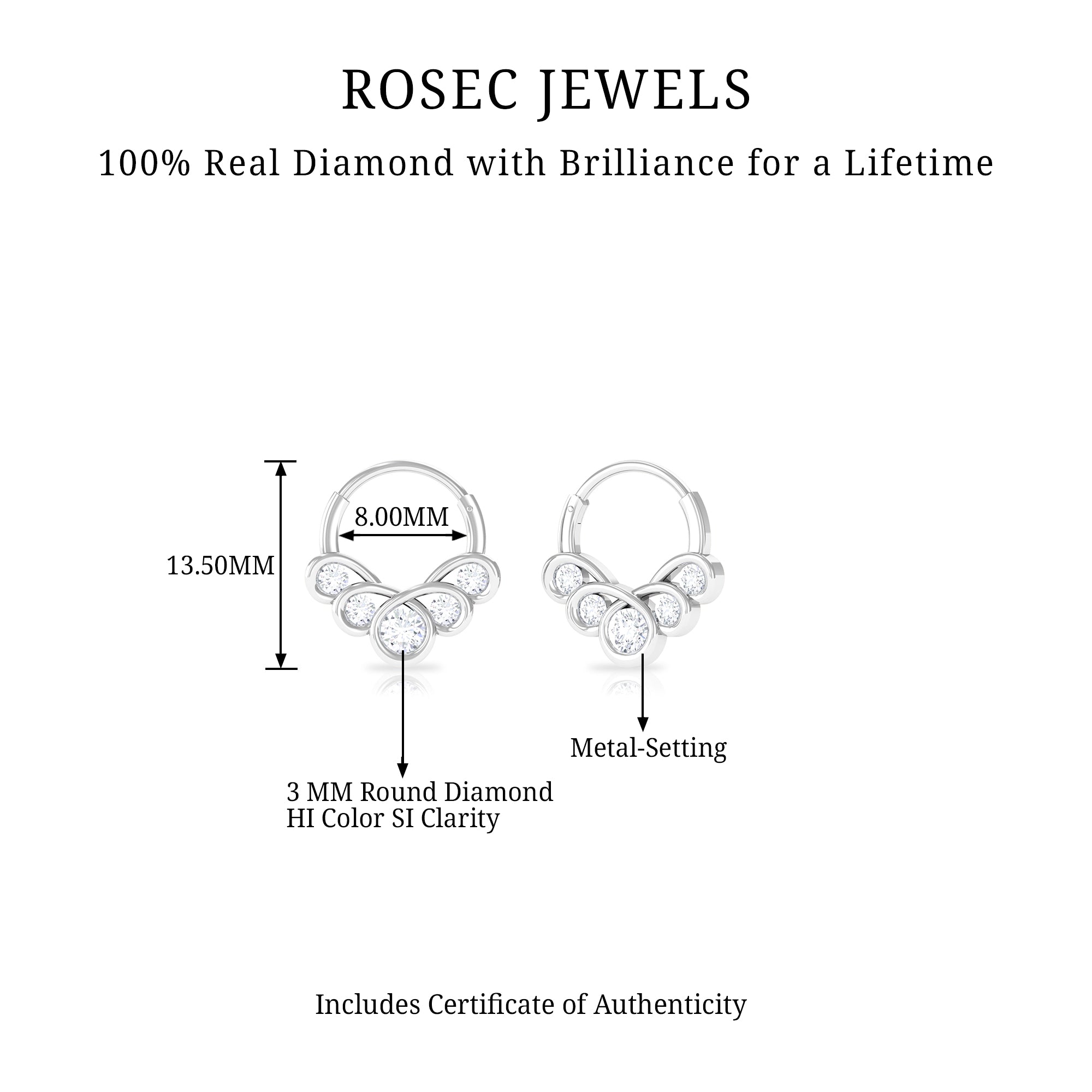 Rosec Jewels-Genuine Diamond Clicker Hoop Earring for Daith Piercing