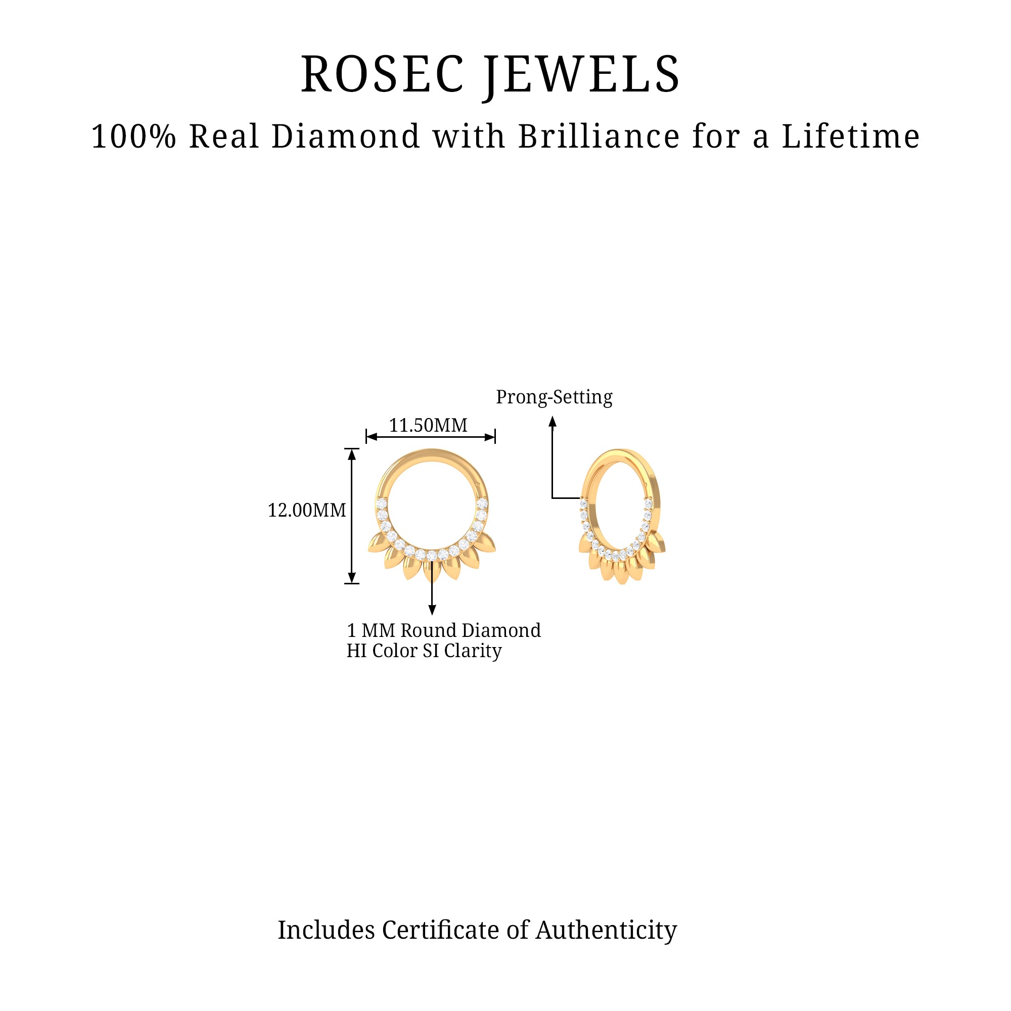 Rosec Jewels-Real Diamond Clicker Hoop Earring for Daith Piercing