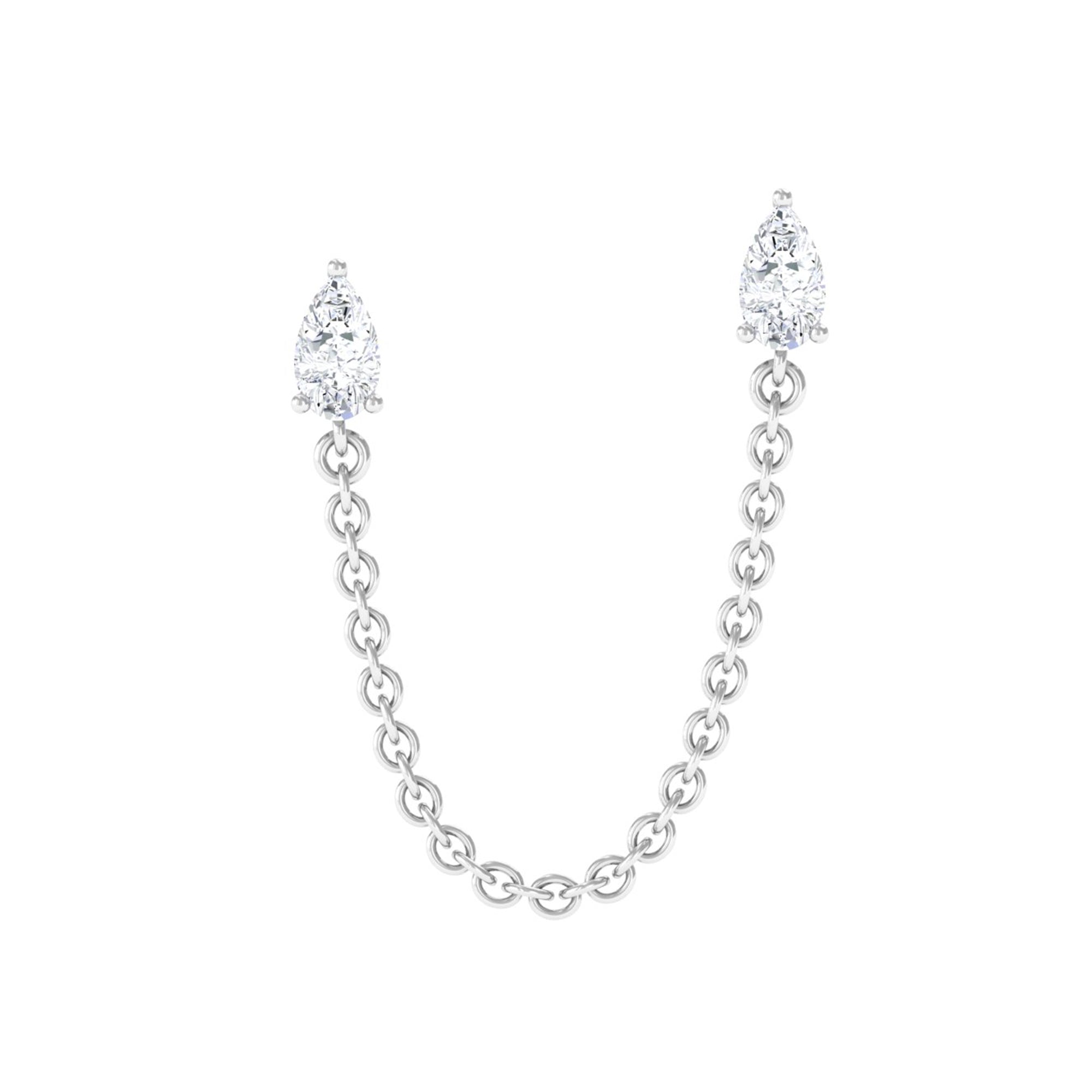 Rosec Jewels-Pear Shape Diamond Chain Double Piercing Earring