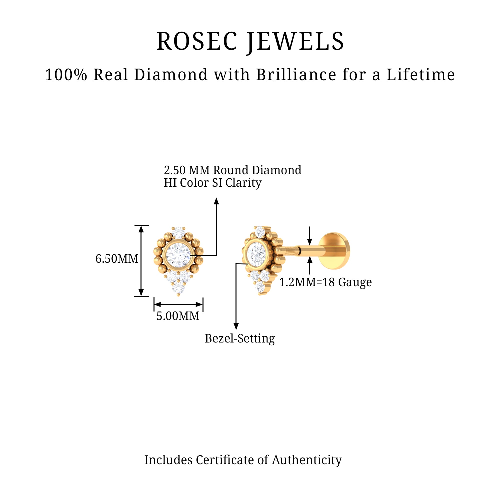 Rosec Jewels-Bezel Set Diamond Minimalist Earring for Tragus Piercing