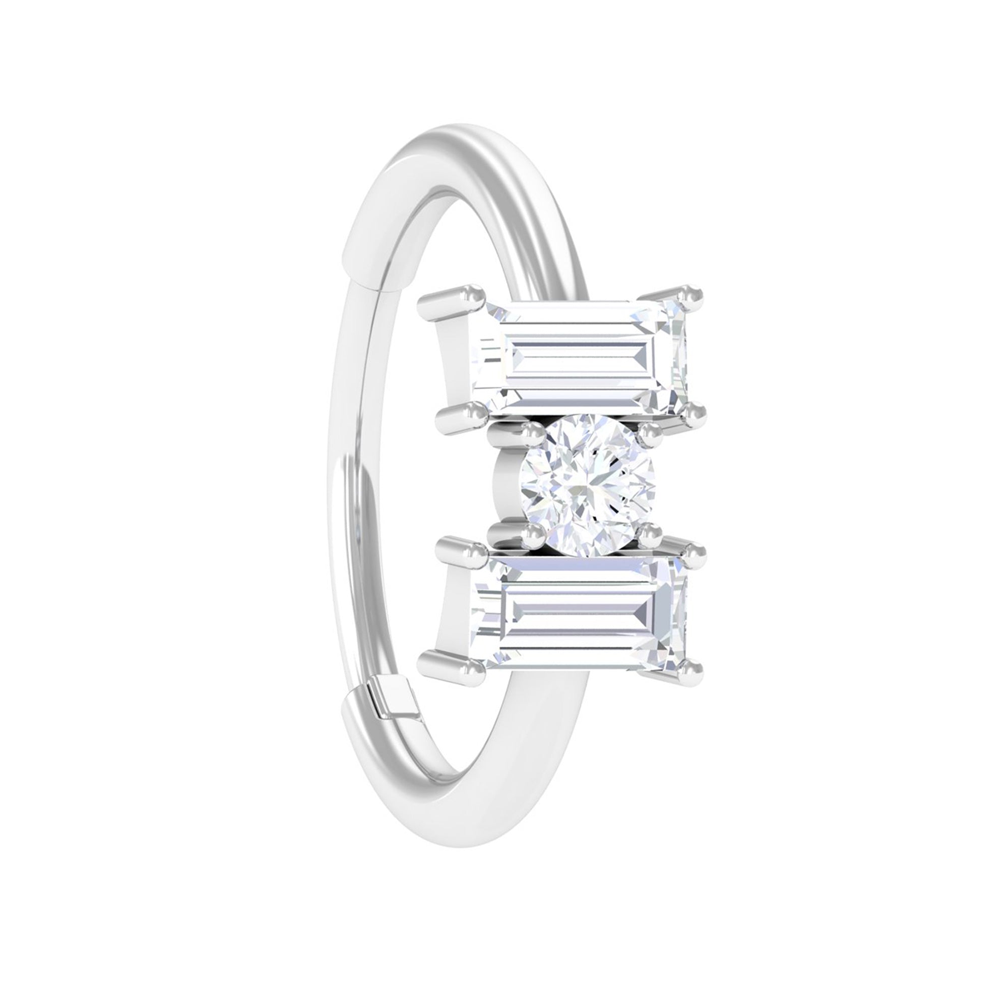 Rosec Jewels-Baguette Diamond Three Stone Hoop for Conch Piercing