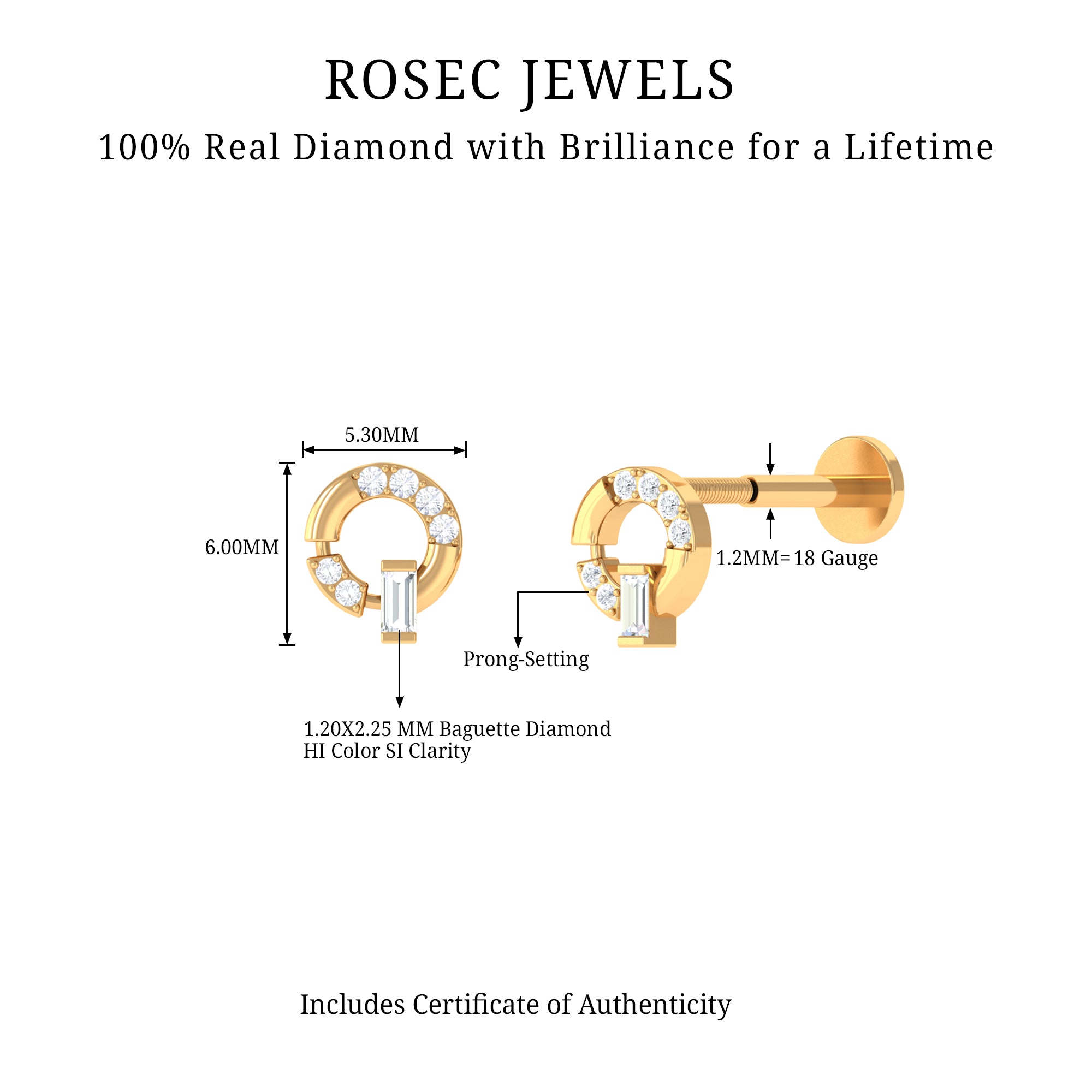 Rosec Jewels-Natural Diamond Circle Earring for Helix Piercing