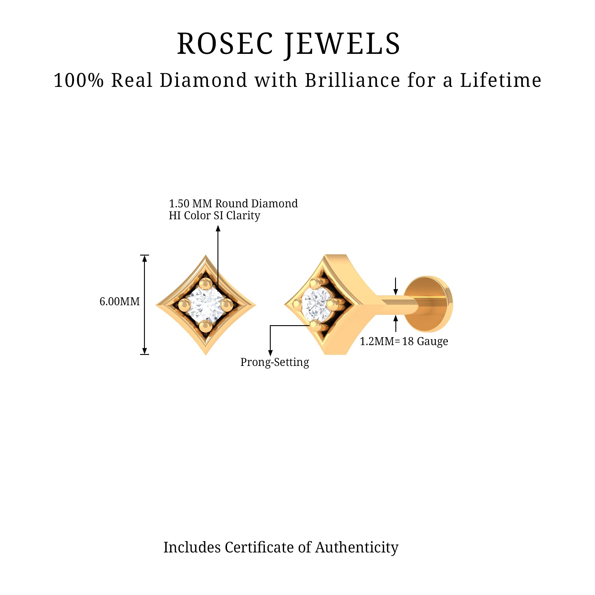 Rosec Jewels-Classic Natural Diamond Solitaire Nose Pin