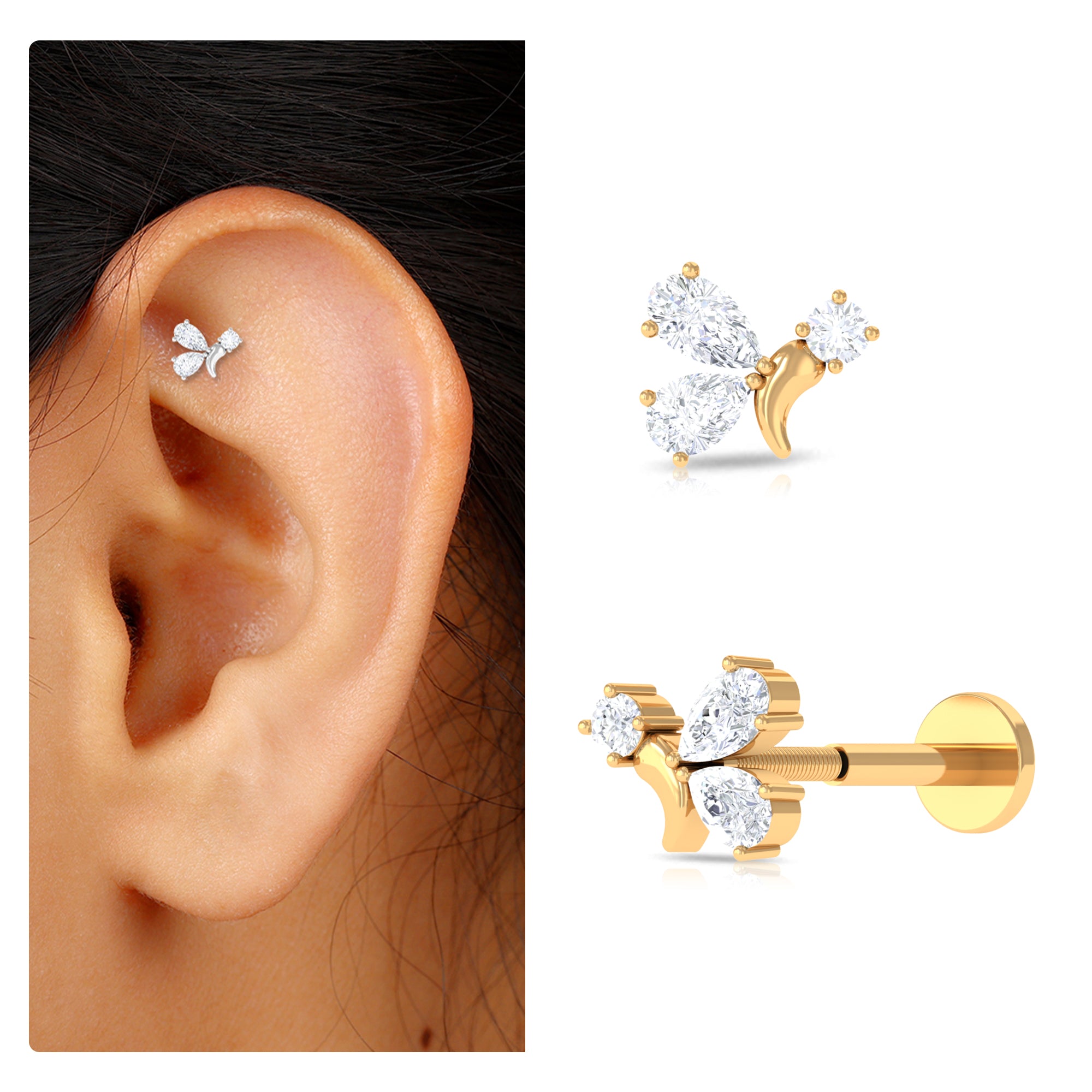 Rosec Jewels-Genuine Diamond Butterfly Earring for Cartilage Piercing