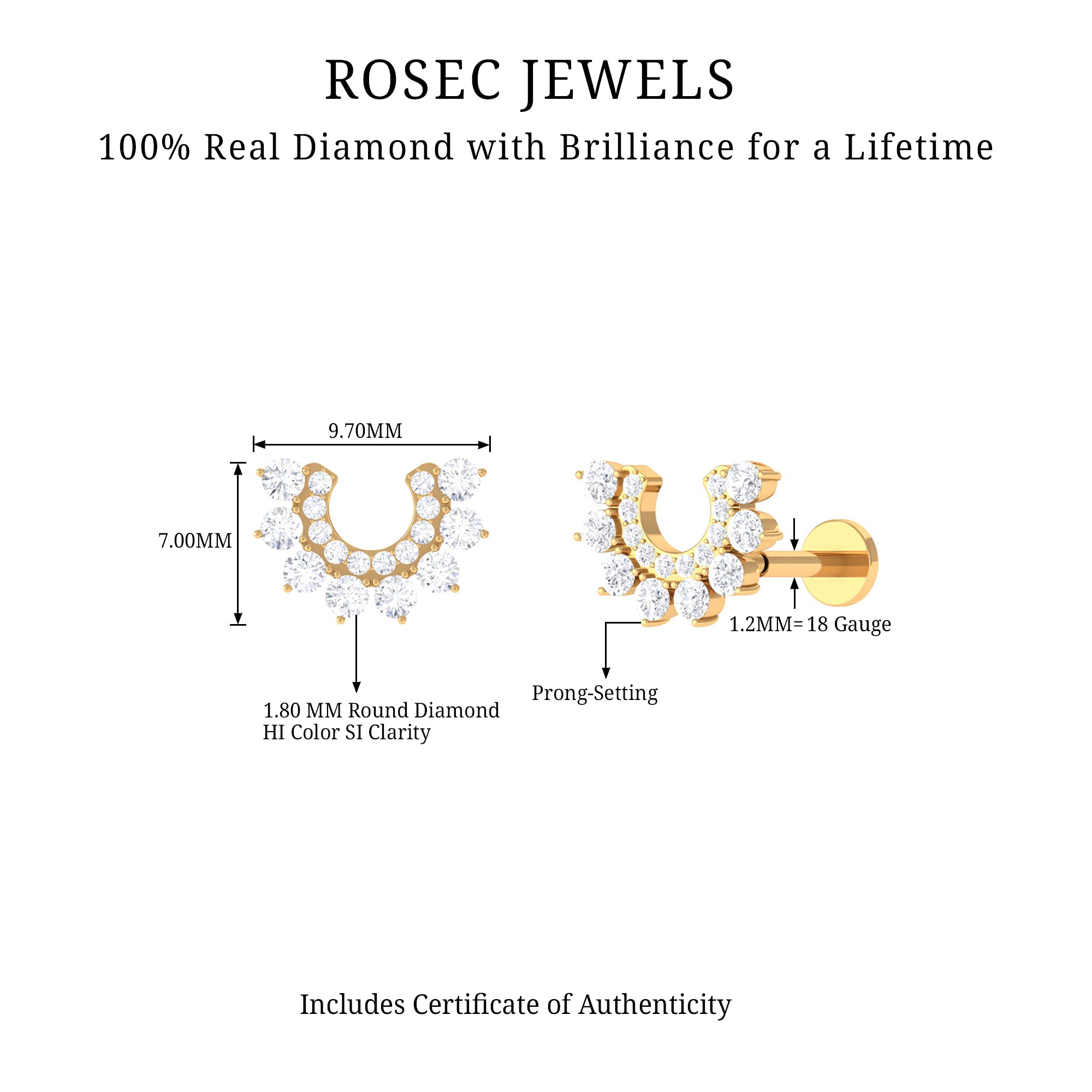 Rosec Jewels-Unique Diamond Curved Earring for Helix Piercing