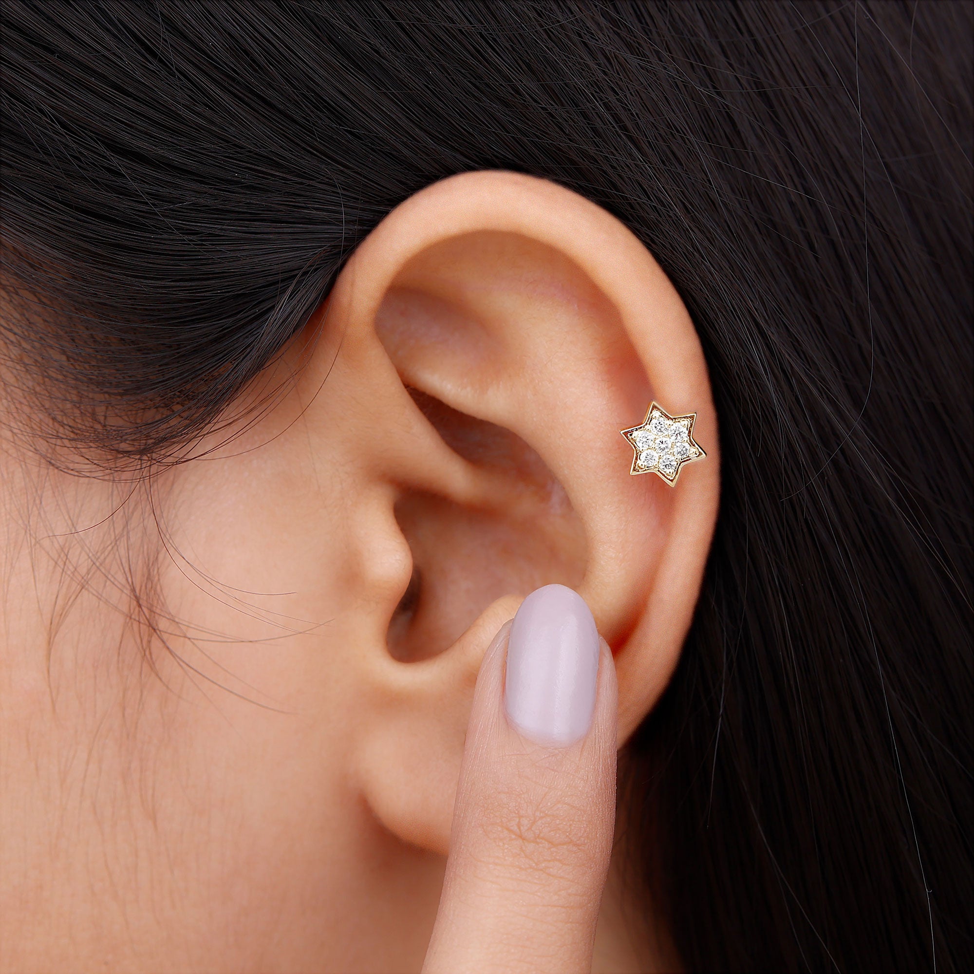 Rosec Jewels-Genuine Diamond Star Earring for Helix Piercing