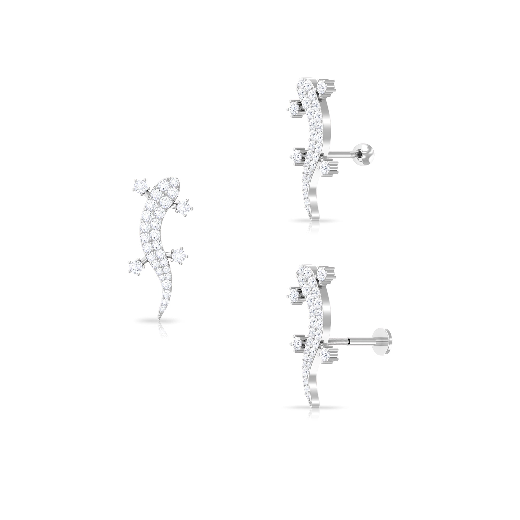 Rosec Jewels-Certified Moissanite Lizard Crawler Earring for Helix Piercing