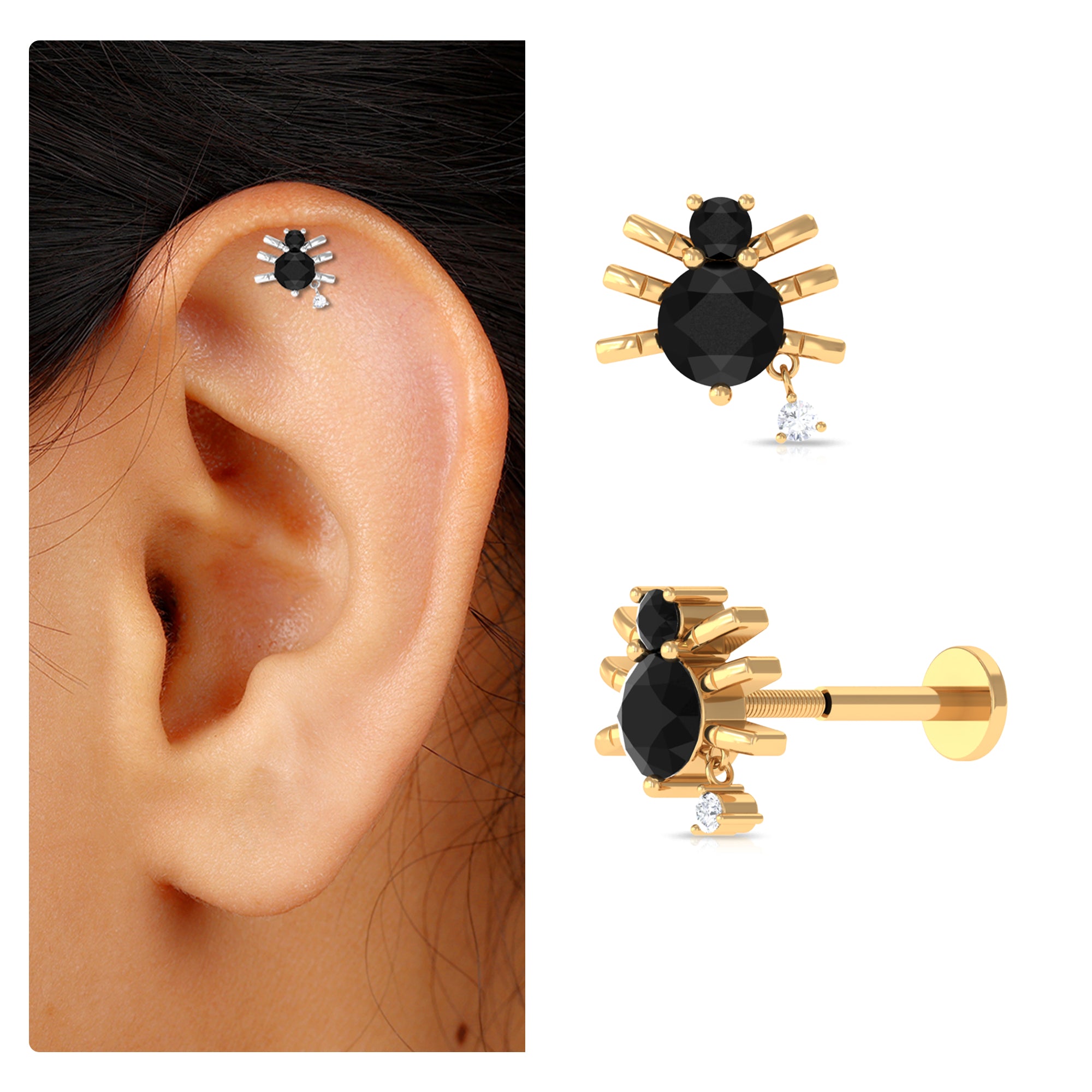 Rosec Jewels-Natural Black Onyx and Moissanite Spider Helix Earring