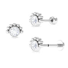 Rosec Jewels-Round Moissanite Tragus Earring in Beaded Bezel Setting