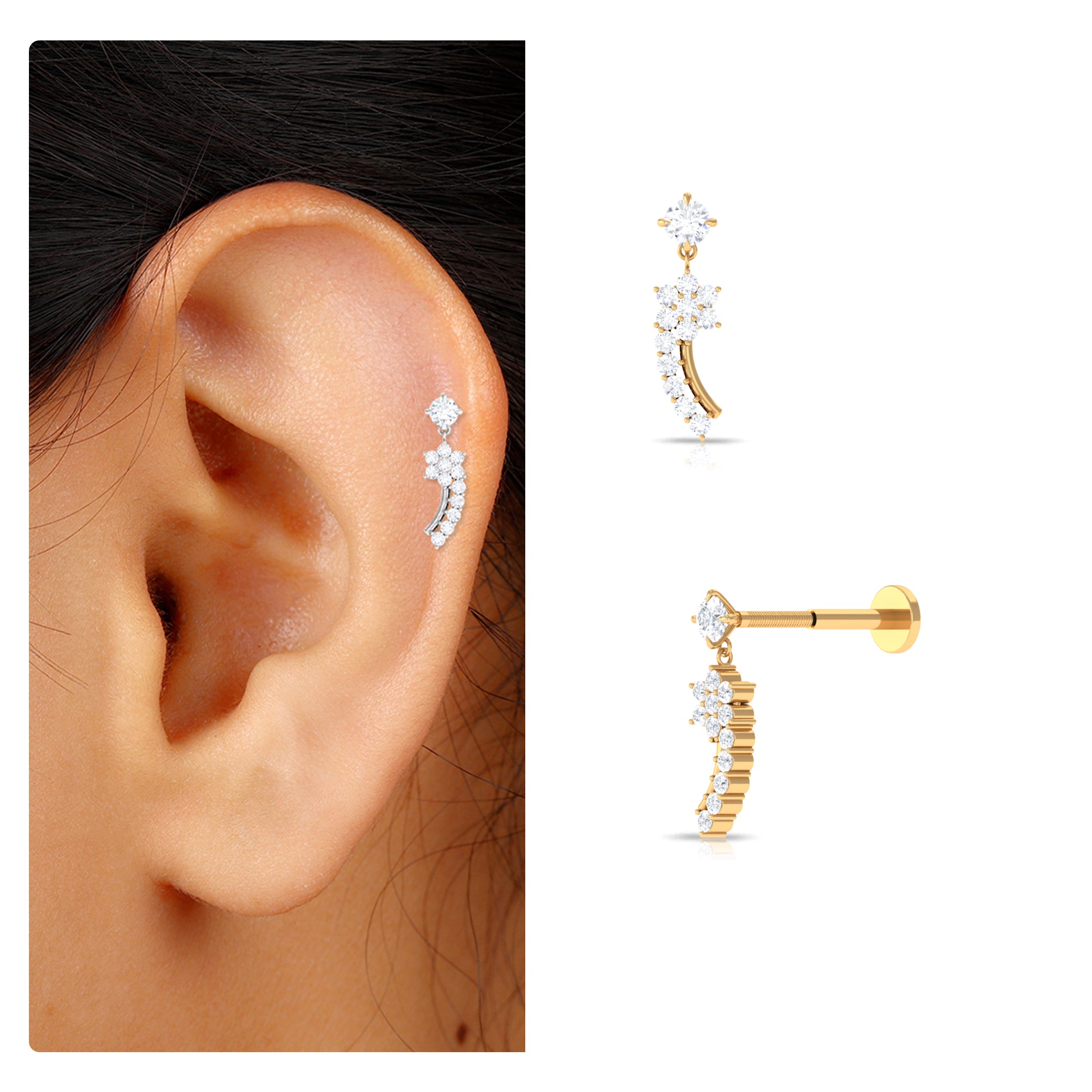 Rosec Jewels-Elegant Moissanite Flower Dangly Helix Earring