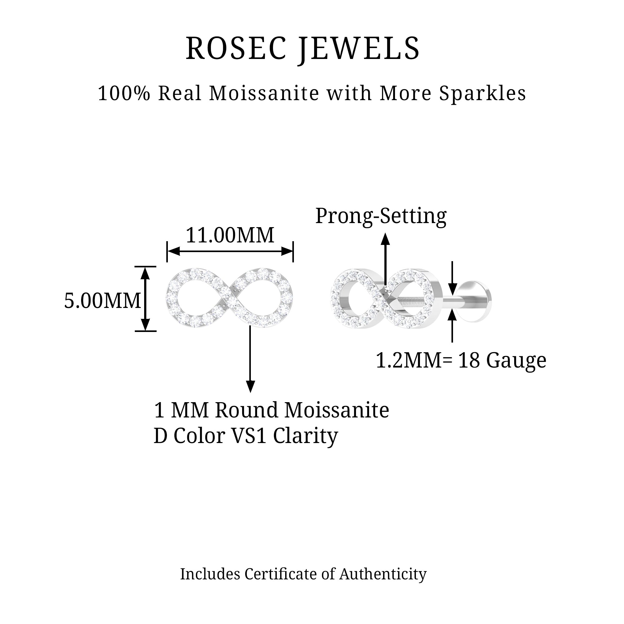 Rosec Jewels-Moissanite Gold Infinity Cartilage Earring