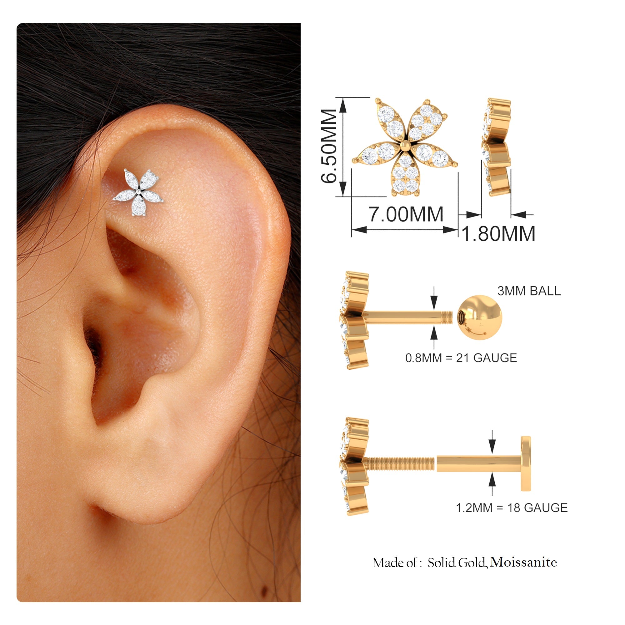 Rosec Jewels-Unique Moissanite Floral Second Hole Earring