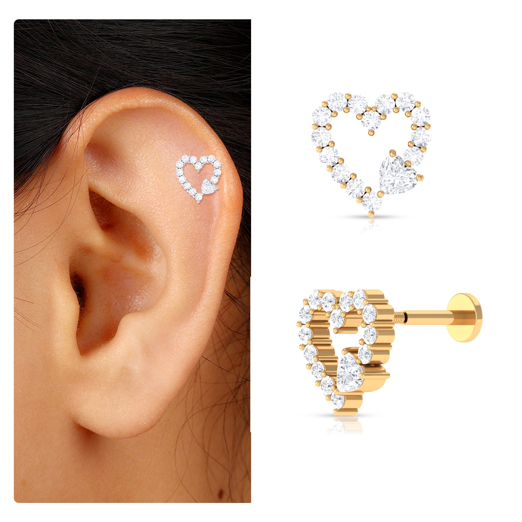 Rosec Jewels-Certified Moissanite Gold Heart Cartilage Earring