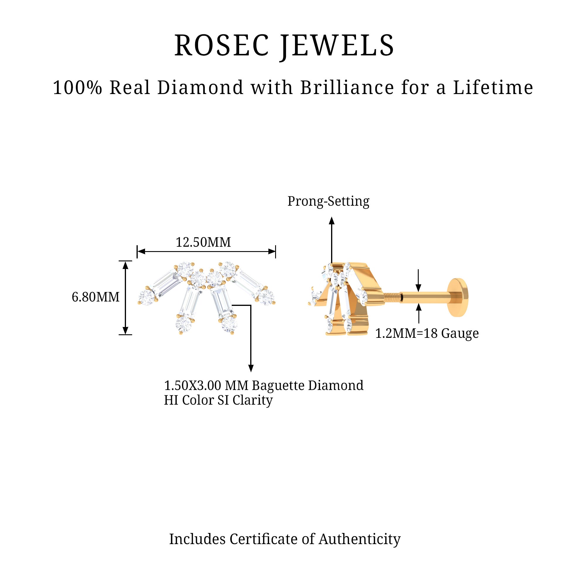 Rosec Jewels-Baguette Diamond Fan Cartilage Earring