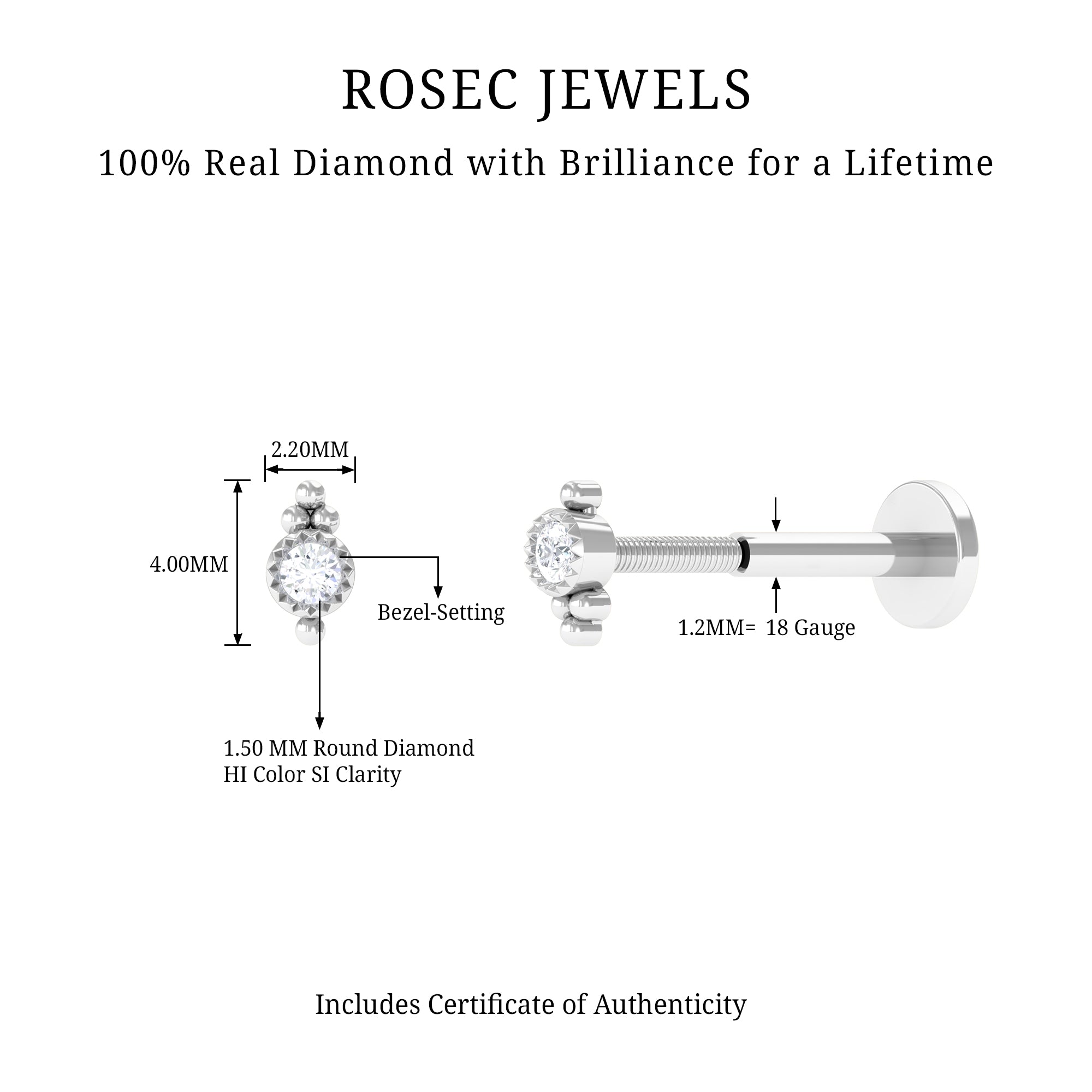 Rosec Jewels-Simple Gold Beaded Diamond Conch Earring