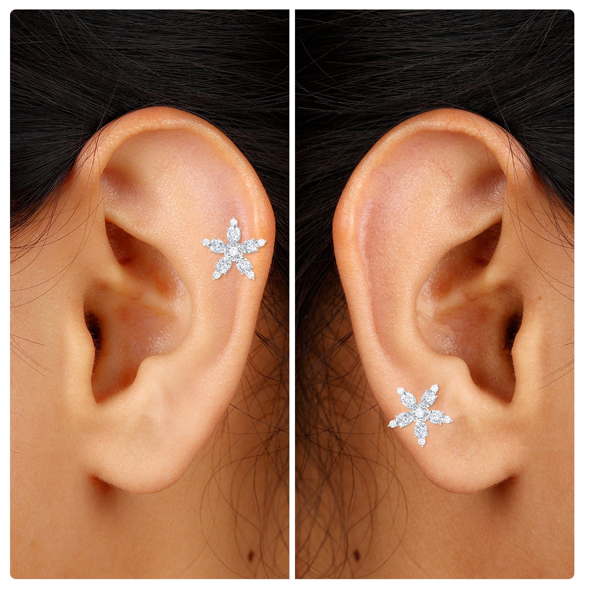 Rosec Jewels-Certified Moissanite Flower Earring for Helix Piercing