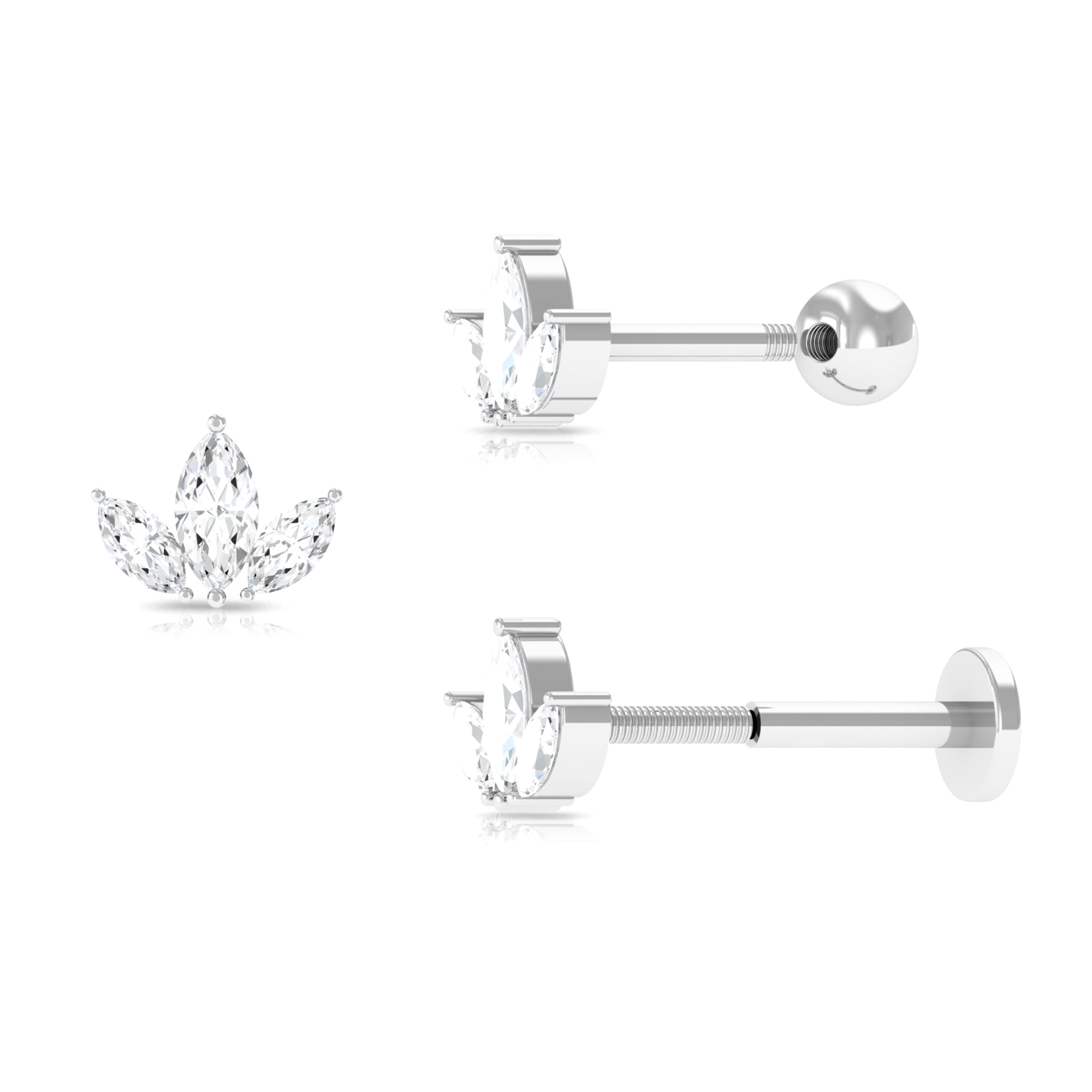 Rosec Jewels-Marquise Cut Diamond Lotus Flower Earring for Helix Piercing