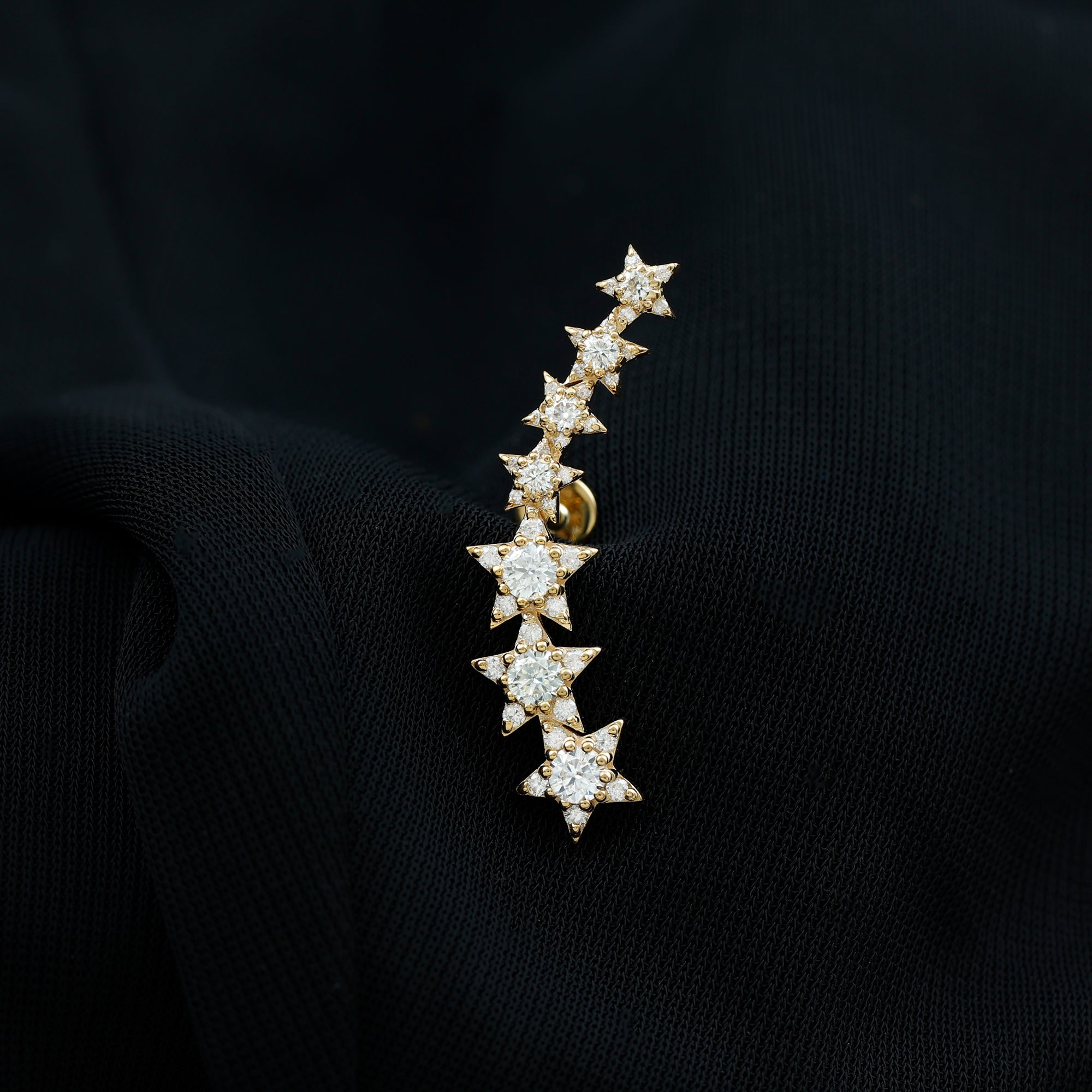 Rosec Jewels-Graduated Diamond Star Crawler Earring for Helix Piercing