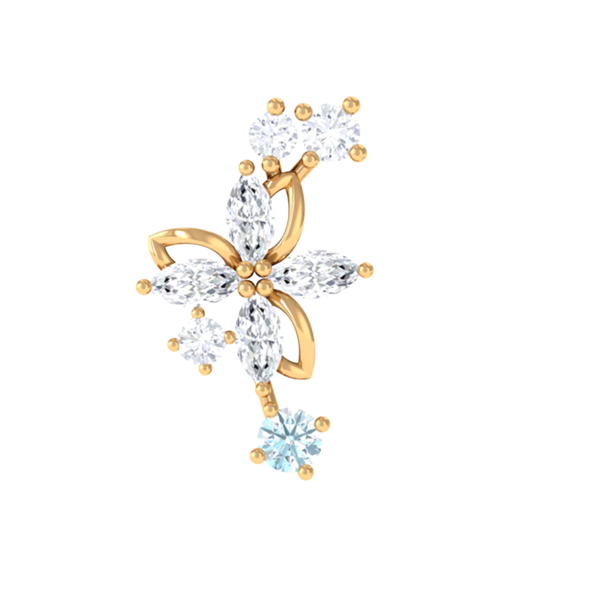 Rosec Jewels-Real Aquamarine and Moissanite Flower Crawler Earring