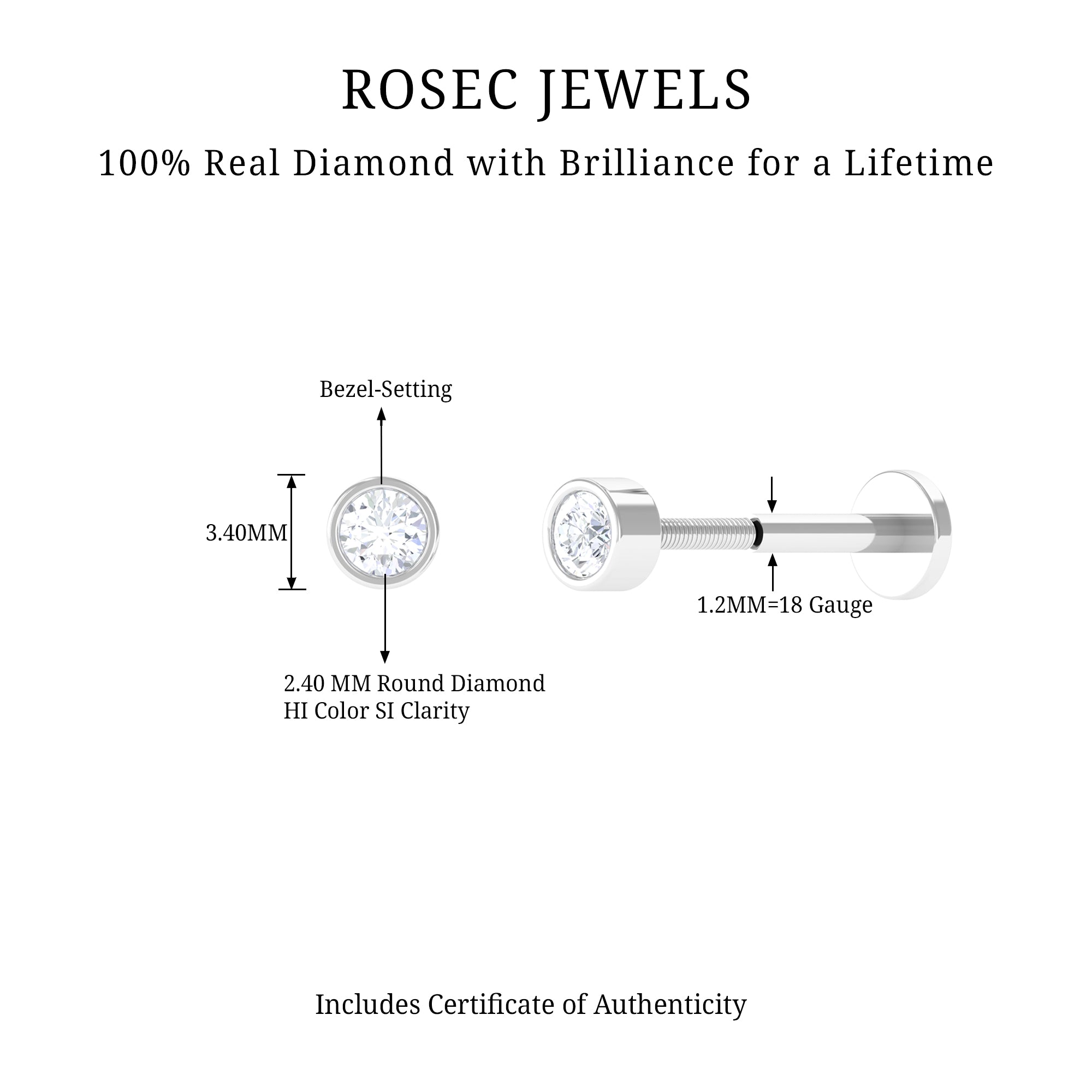 Rosec Jewels-Bezel Diamond Dainty Earring for Conch Piercing