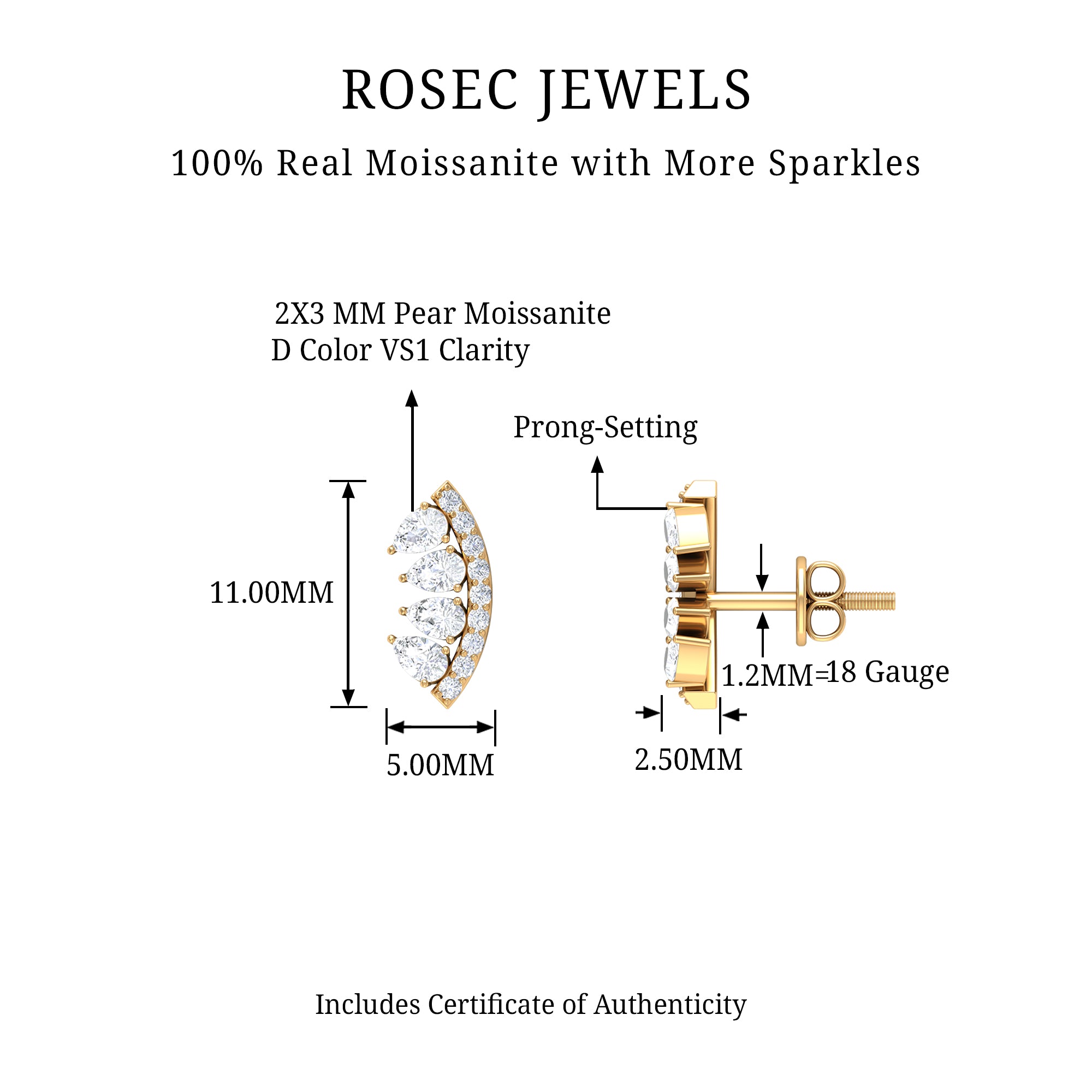 Rosec Jewels-Pear and Round Moissanite Curved Cartilage Earring