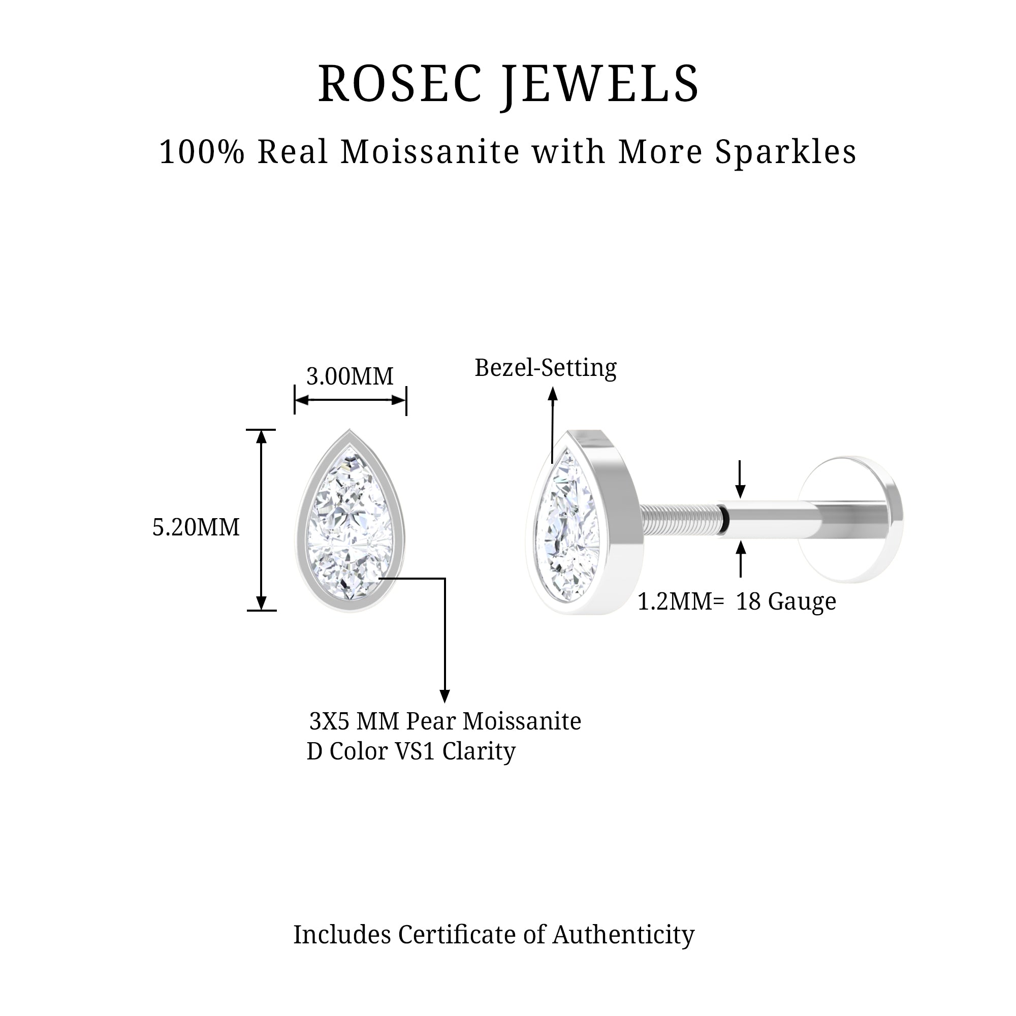 Rosec Jewels-Minimalist Moissanite Teardrop Cartilage Earring