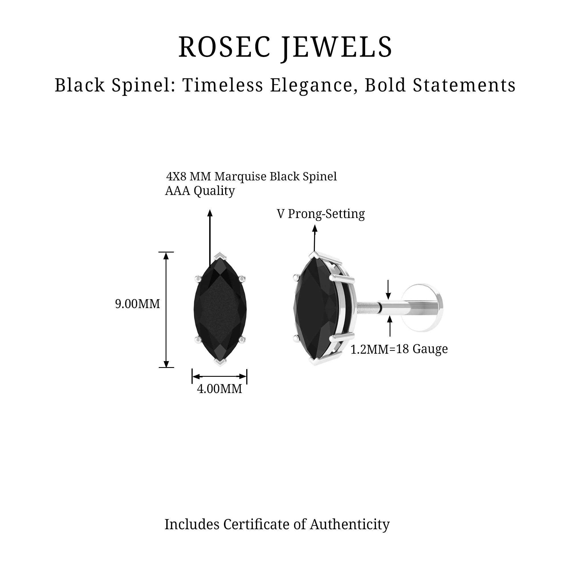 Rosec Jewels-Marquise Black Spinel Simple Solitaire Cartilage Earring