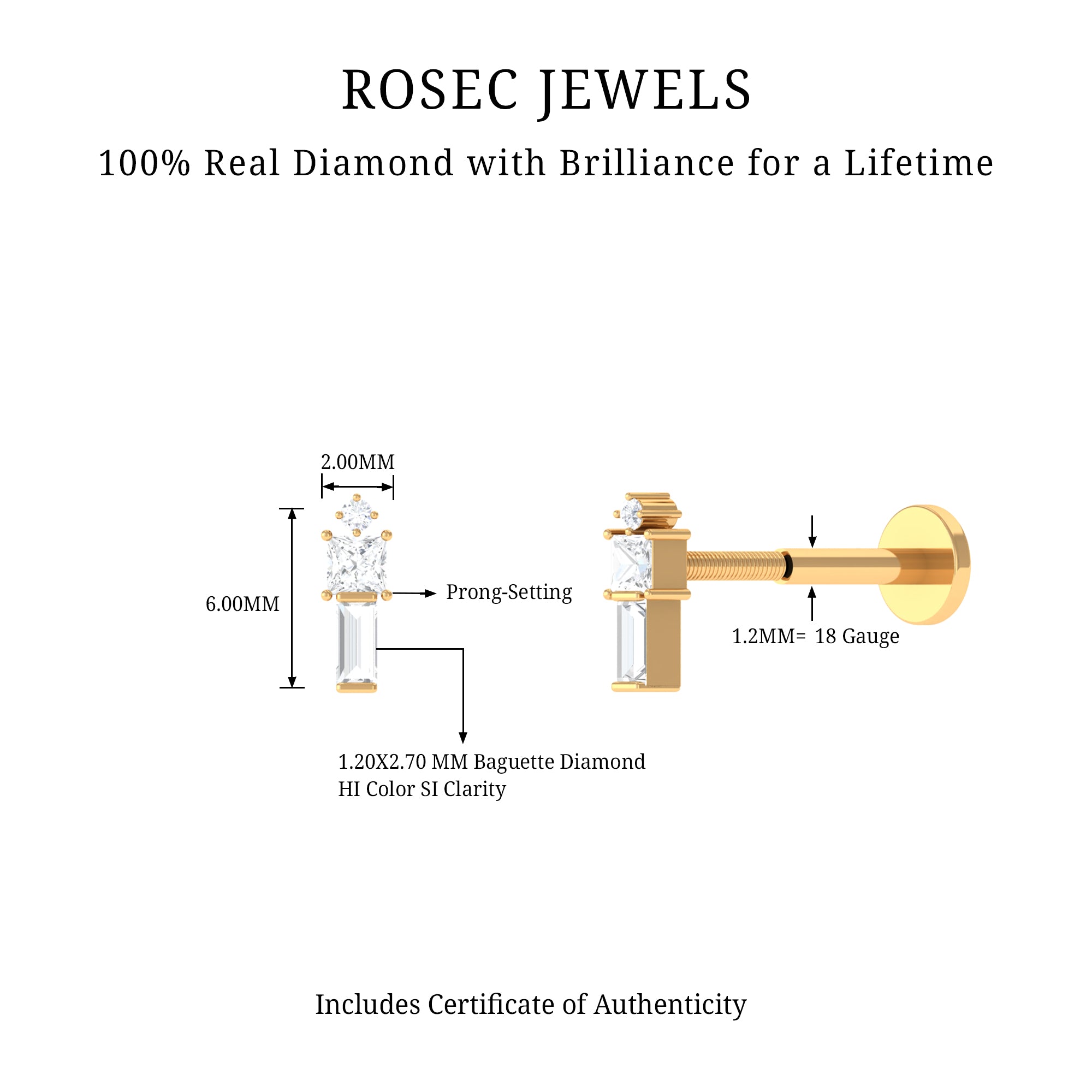 Rosec Jewels-Tiny Diamond Three Stone Bar Tragus Earring