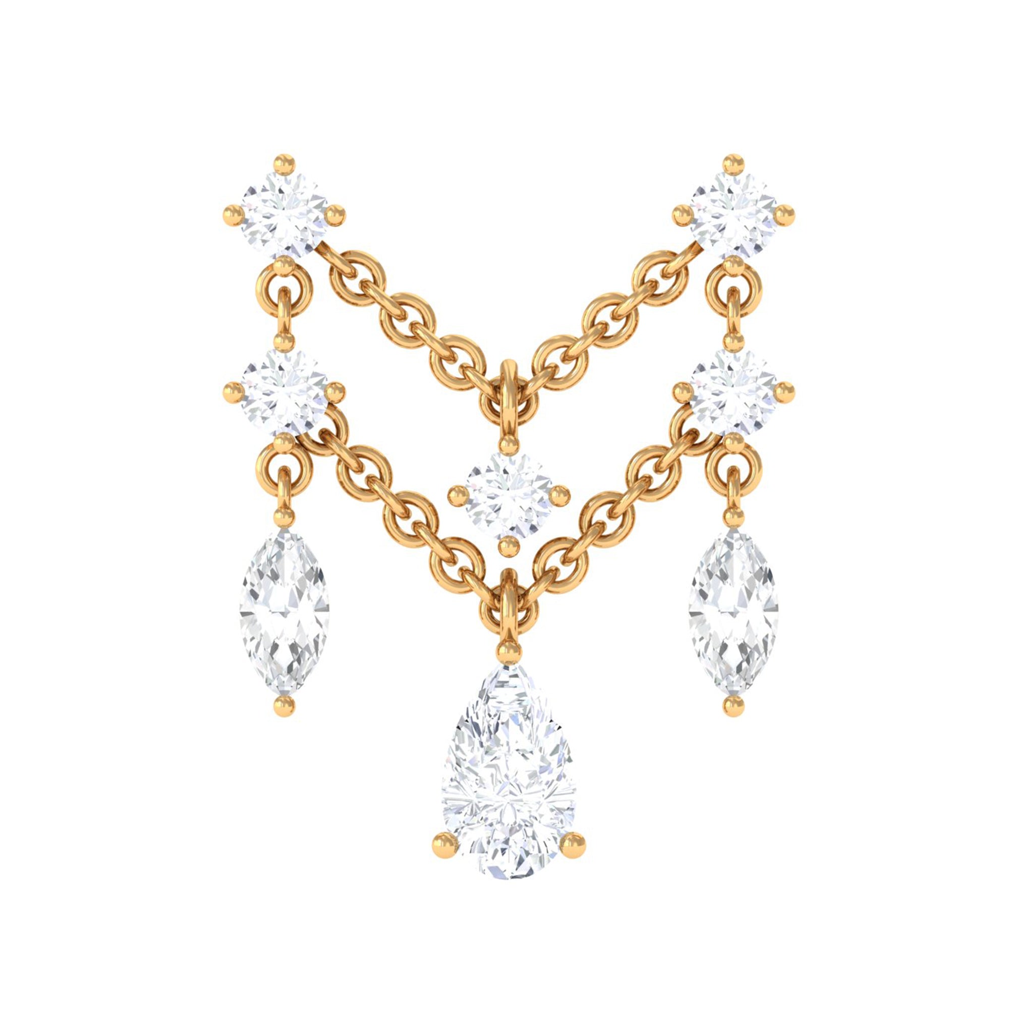 Rosec Jewels-Pear Moissanite Double Chain Earring for Cartilage Piercing