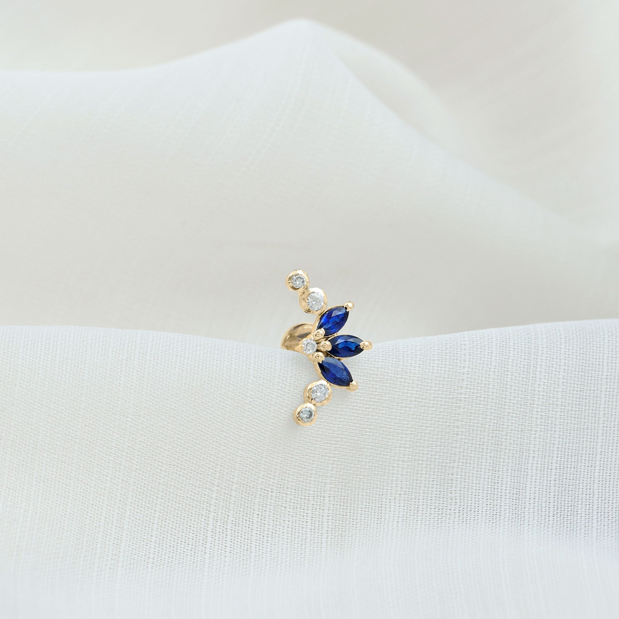 Rosec Jewels-Blue Sapphire and Moissanite Crawler Cartilage Earring