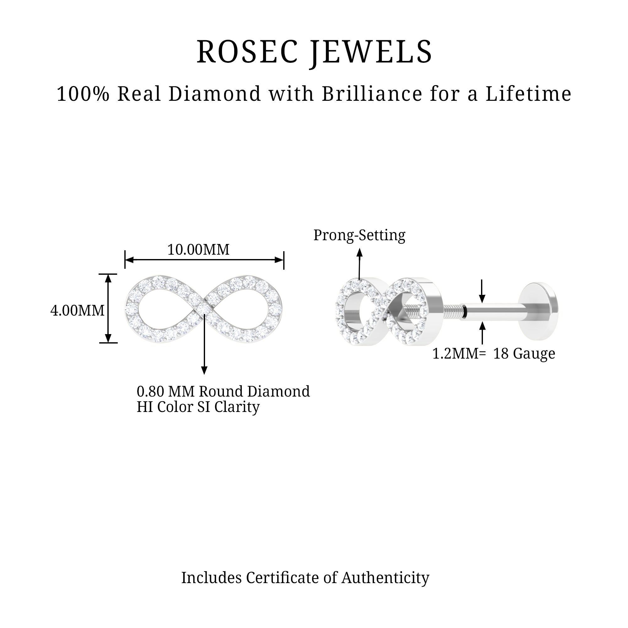 Rosec Jewels-Round Diamond Infinity Earring for Cartilage Piercing