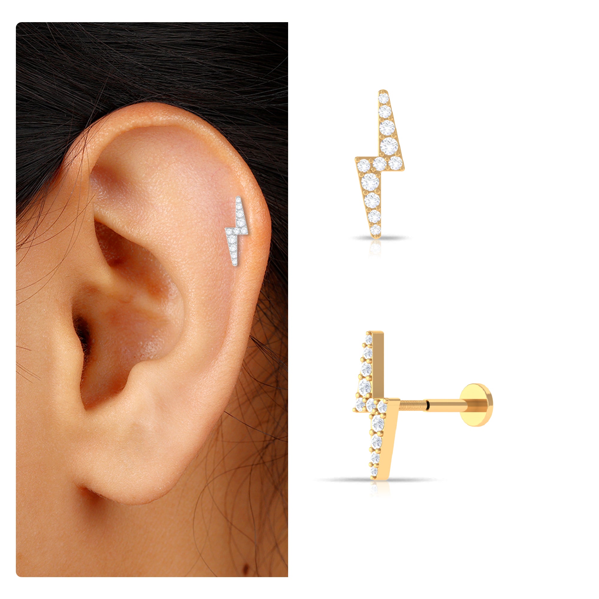 Rosec Jewels-Moissanite Gold Lightning Bolt Cartilage Earring