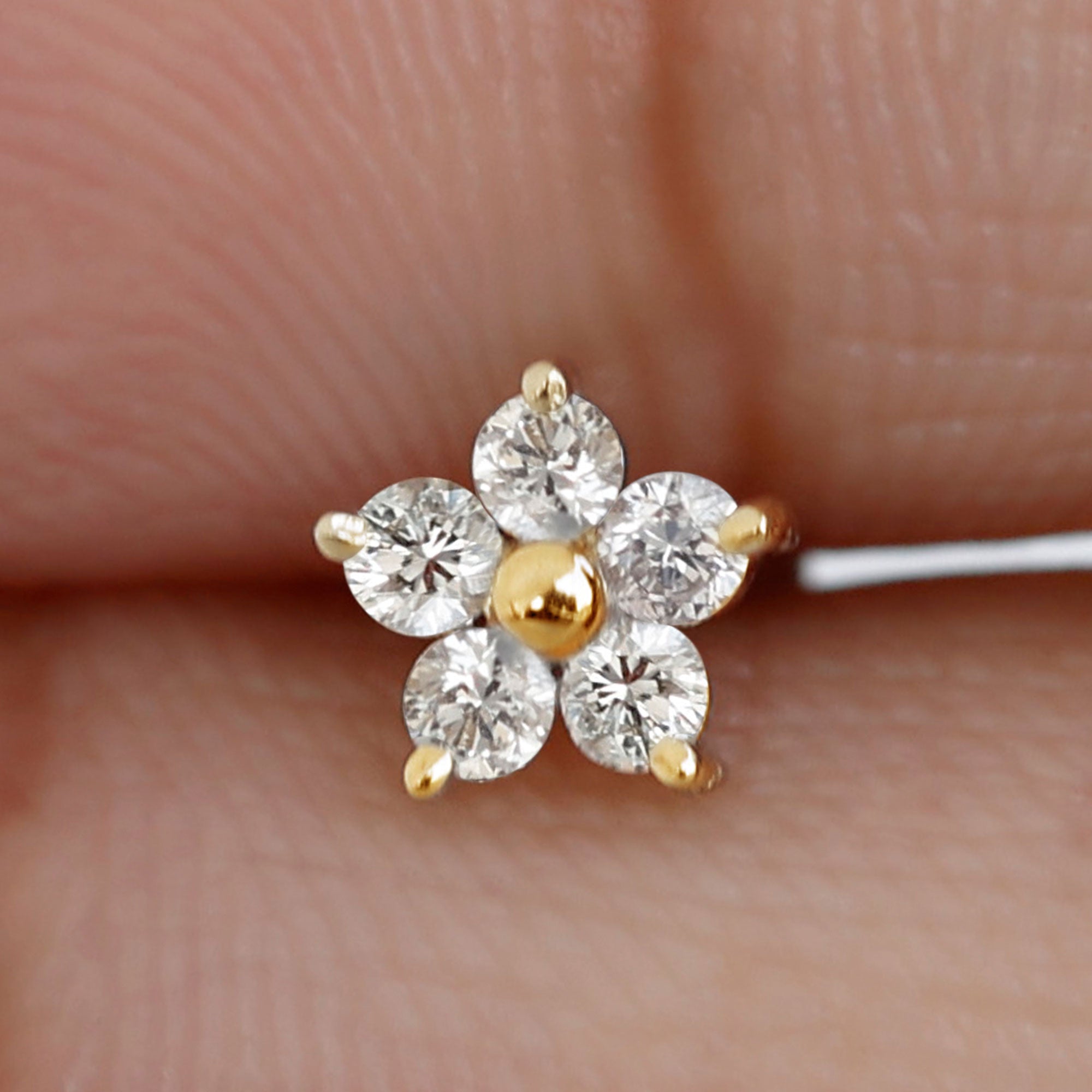 Rosec Jewels-Round Moissanite Simple Flower Earring for Conch Piercing