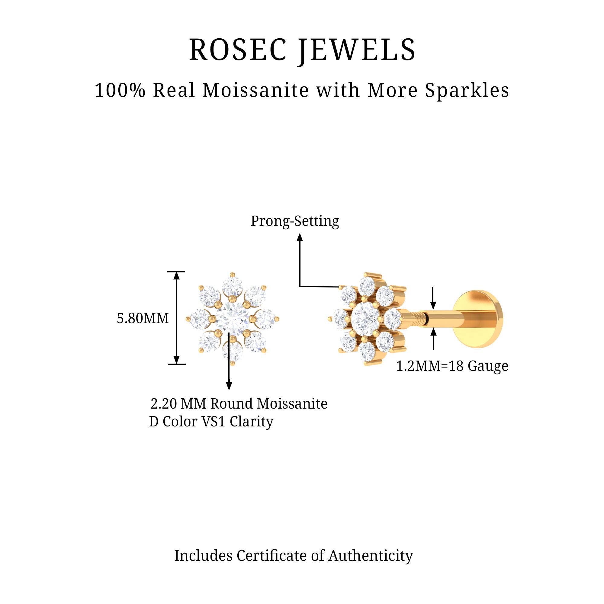 Rosec Jewels-Minimalist Moissanite Flower Cartilage Earring