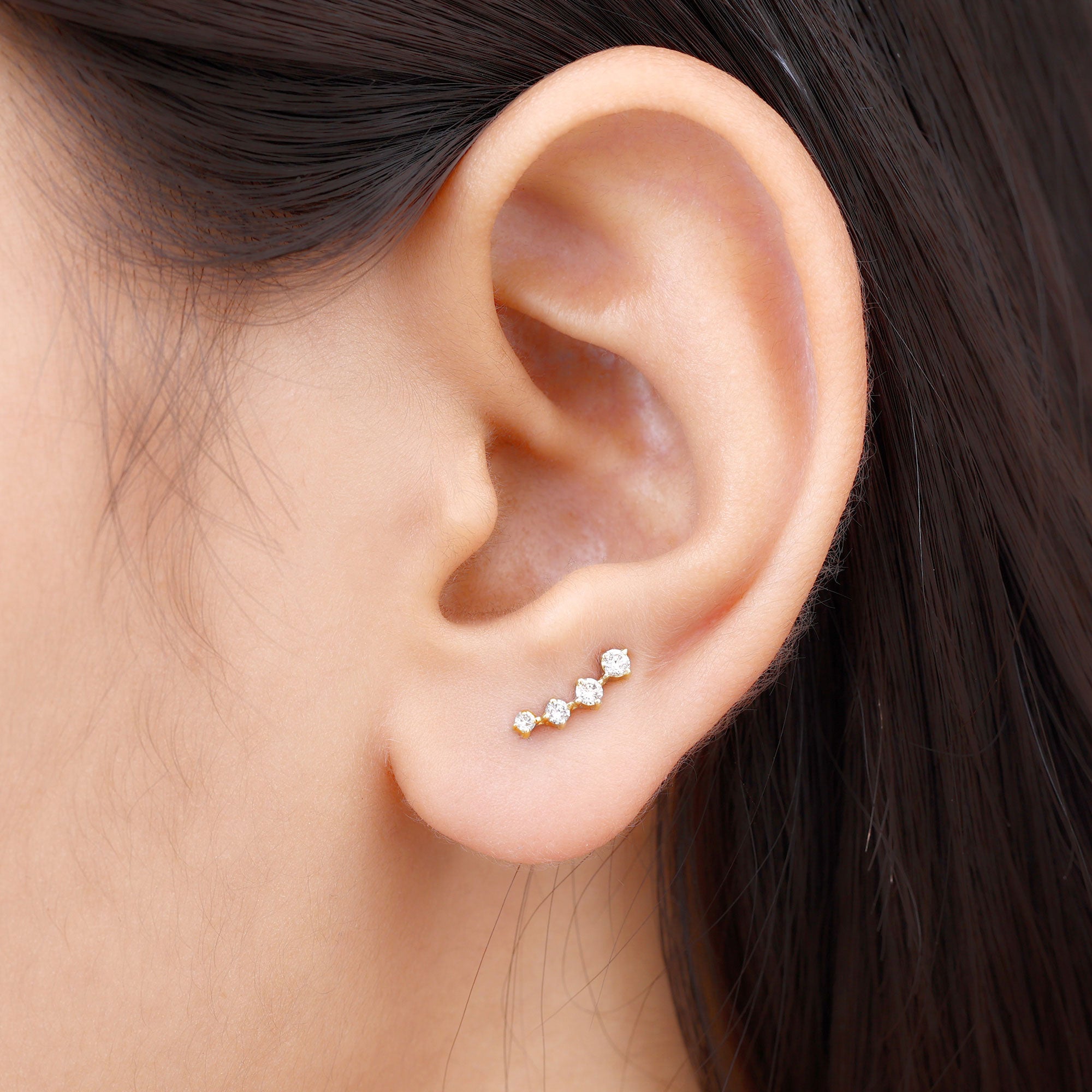 Rosec Jewels-Minimalist Moissanite Crawler Helix Earring in Gold