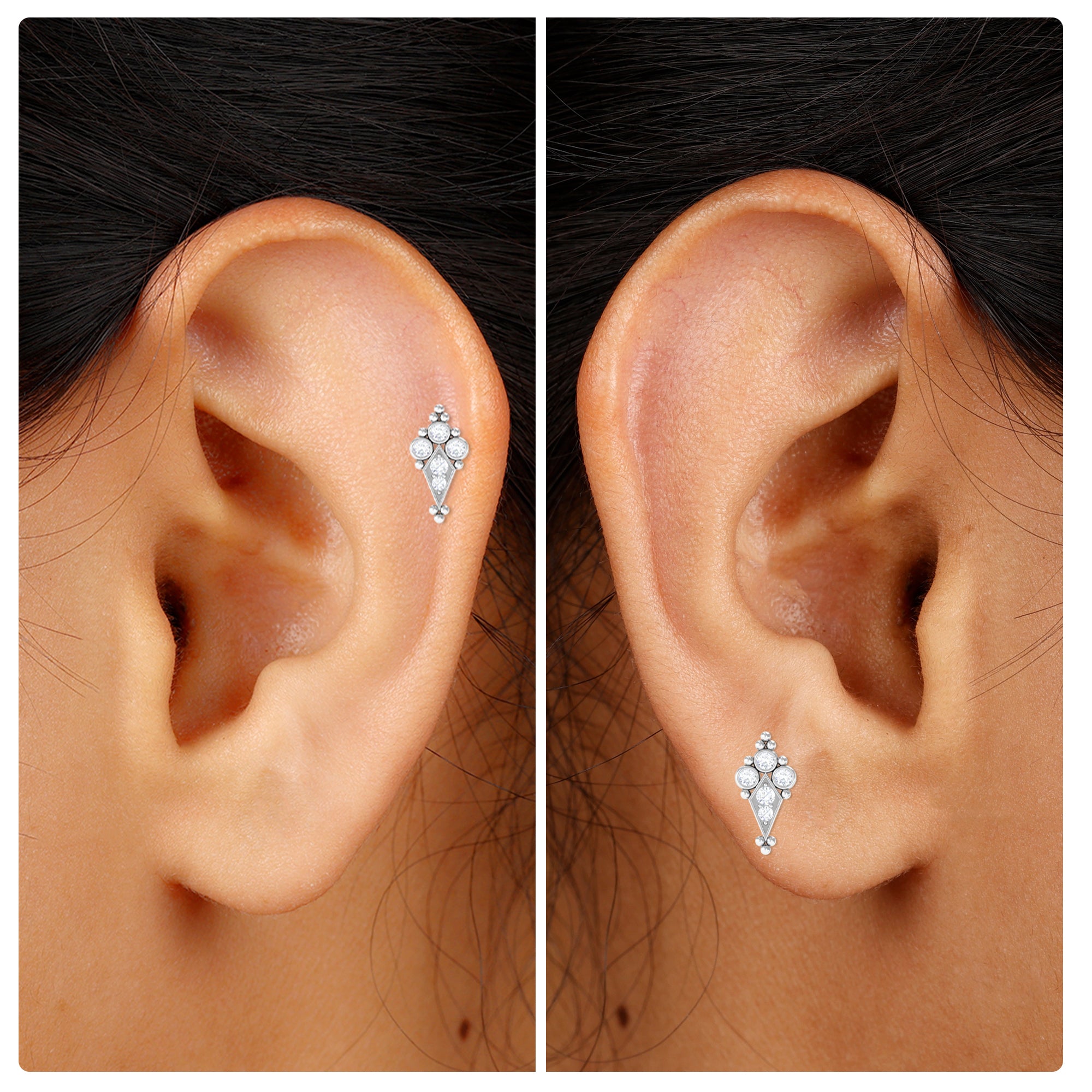 Rosec Jewels-Diamond Art Deco Cartilage Earring with Beads