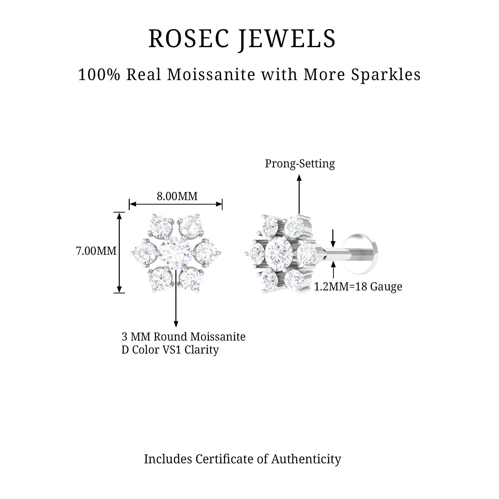 Rosec Jewels-Round Cut Moissanite Cluster Floral Cartilage Earring