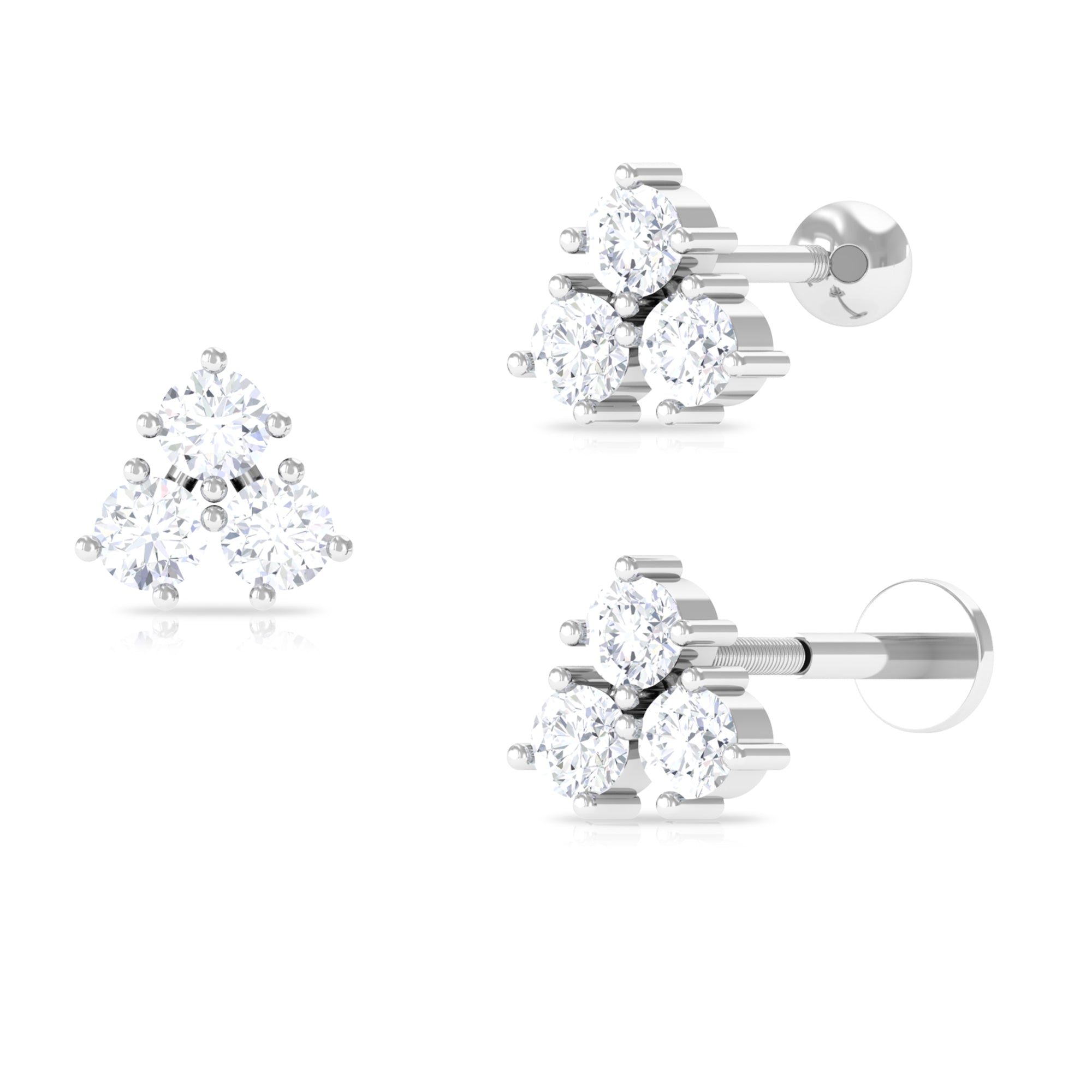 Rosec Jewels-Round Moissanite Trinity Trio Dainty Helix Earring