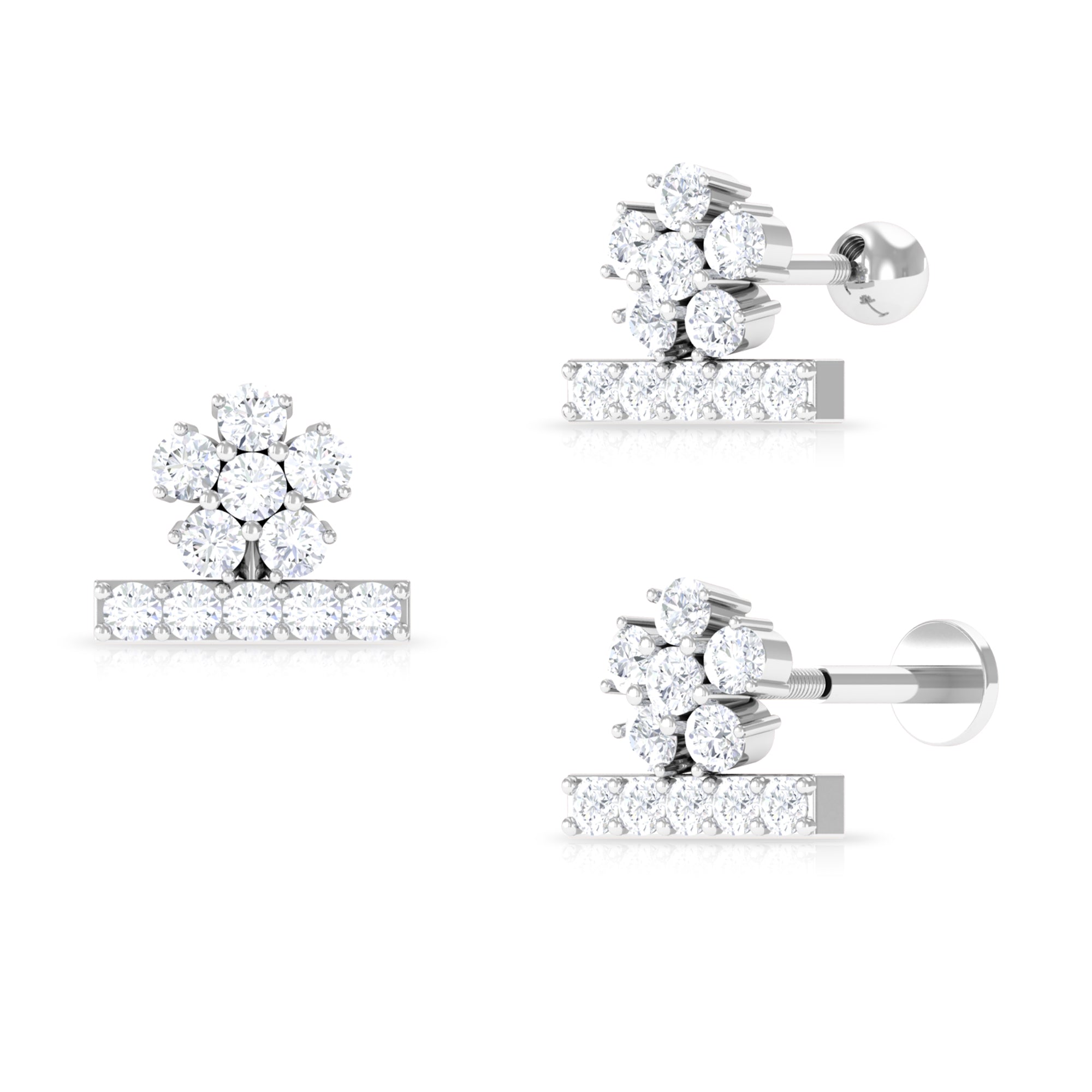 Rosec Jewels-Unique Moissanite Floral Earring for Cartilage Piercing